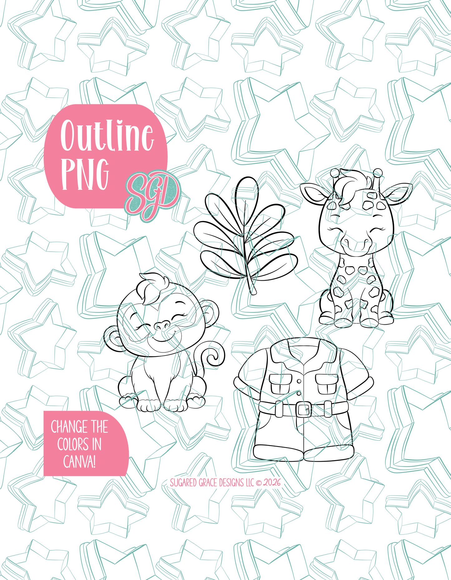 Zoo Set of 4 PNG Designs for Edible Ink Printers - Hand Drawn Editable Graphics (Digital Download)