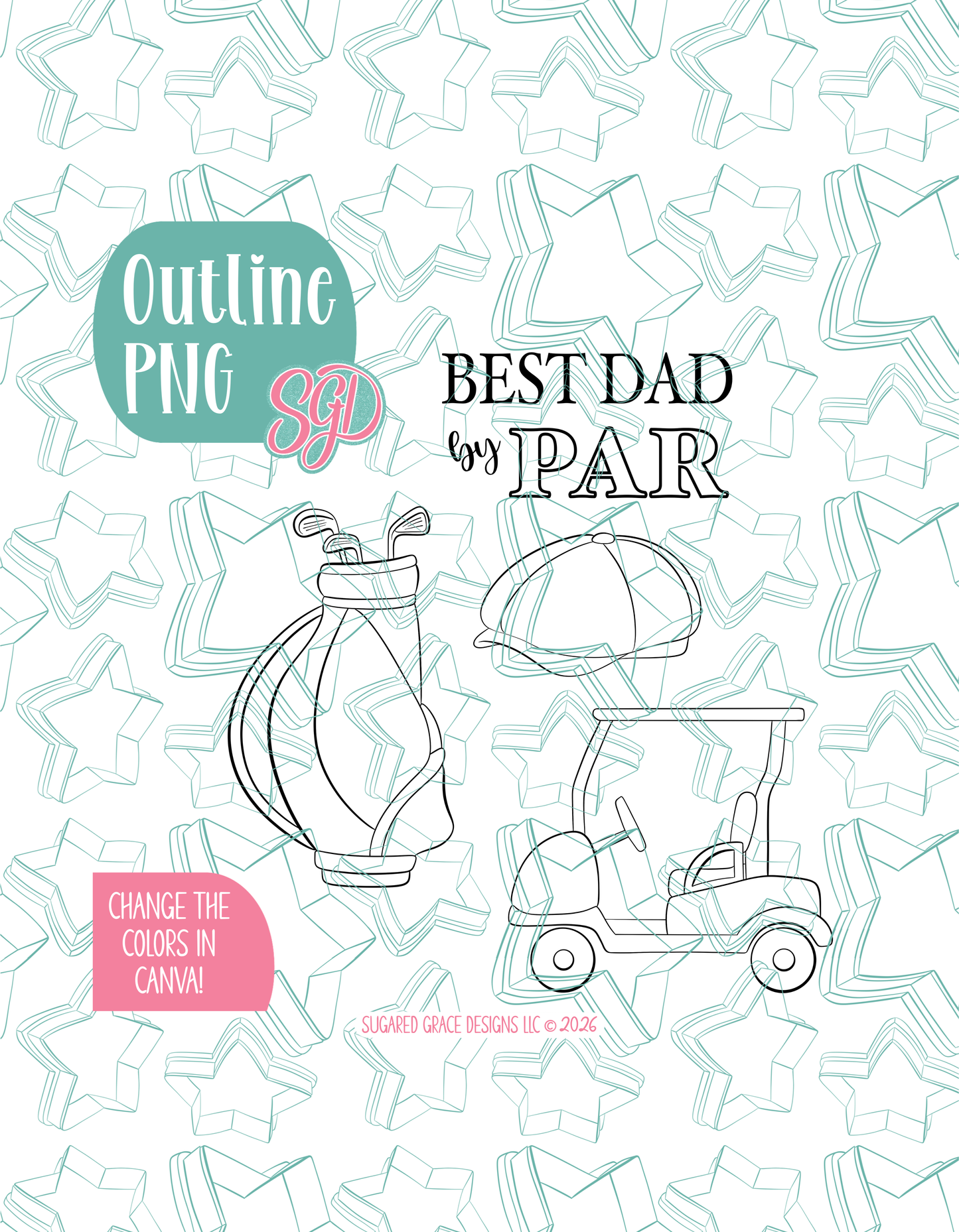 Father's Day Golf Cookie Cutter set with matching PNG - Set of 4 Designs
