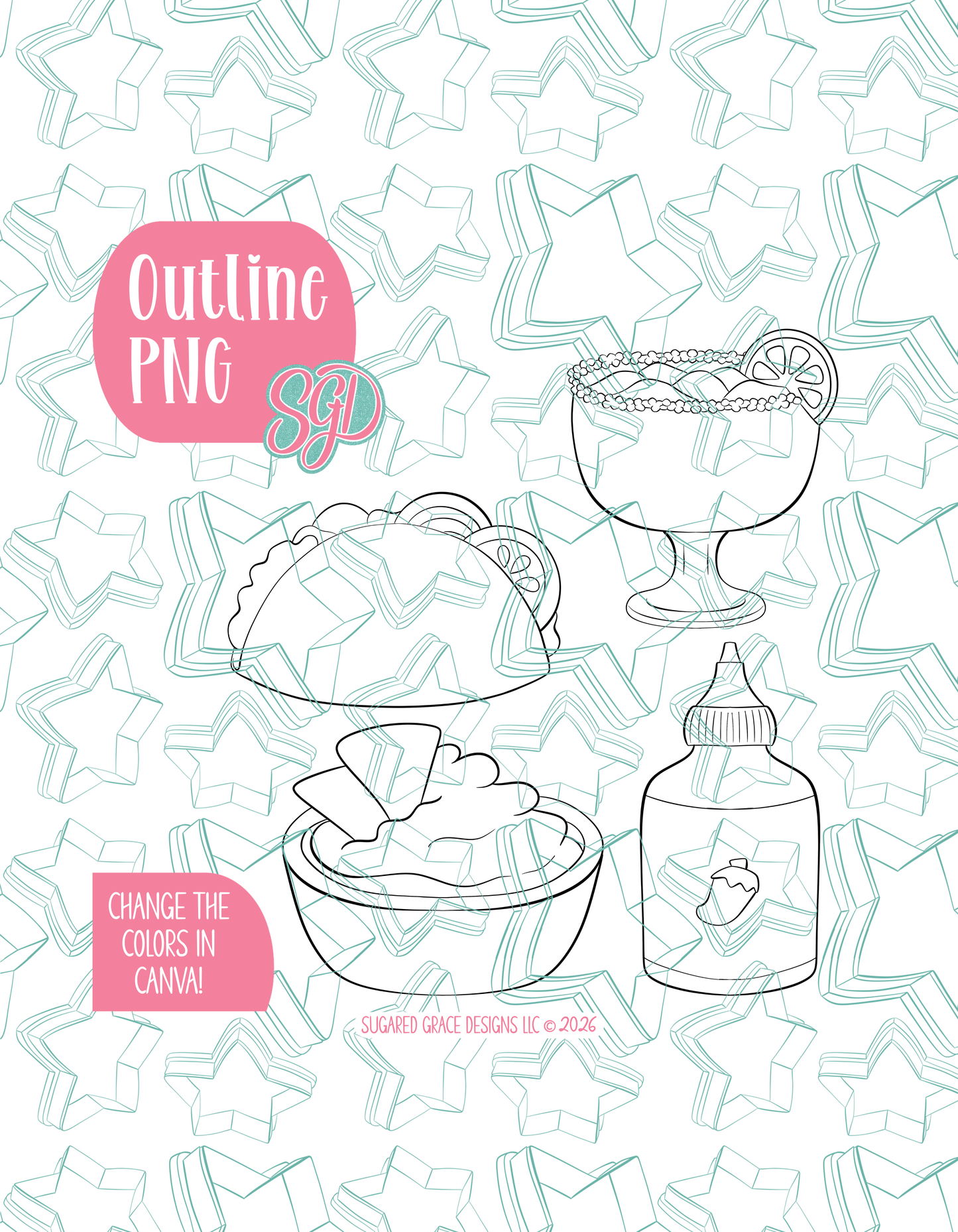 Taco Bout Your Feelings Set of 4 PNG Designs for Edible Ink Printers - Hand Drawn Editable Graphics (Digital Download)