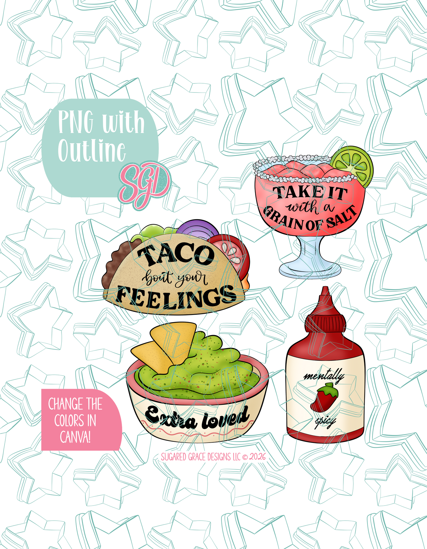 Taco Bout Your Feelings Cookie Cutter STL and PNG Set with 4 Designs (Digital Download)