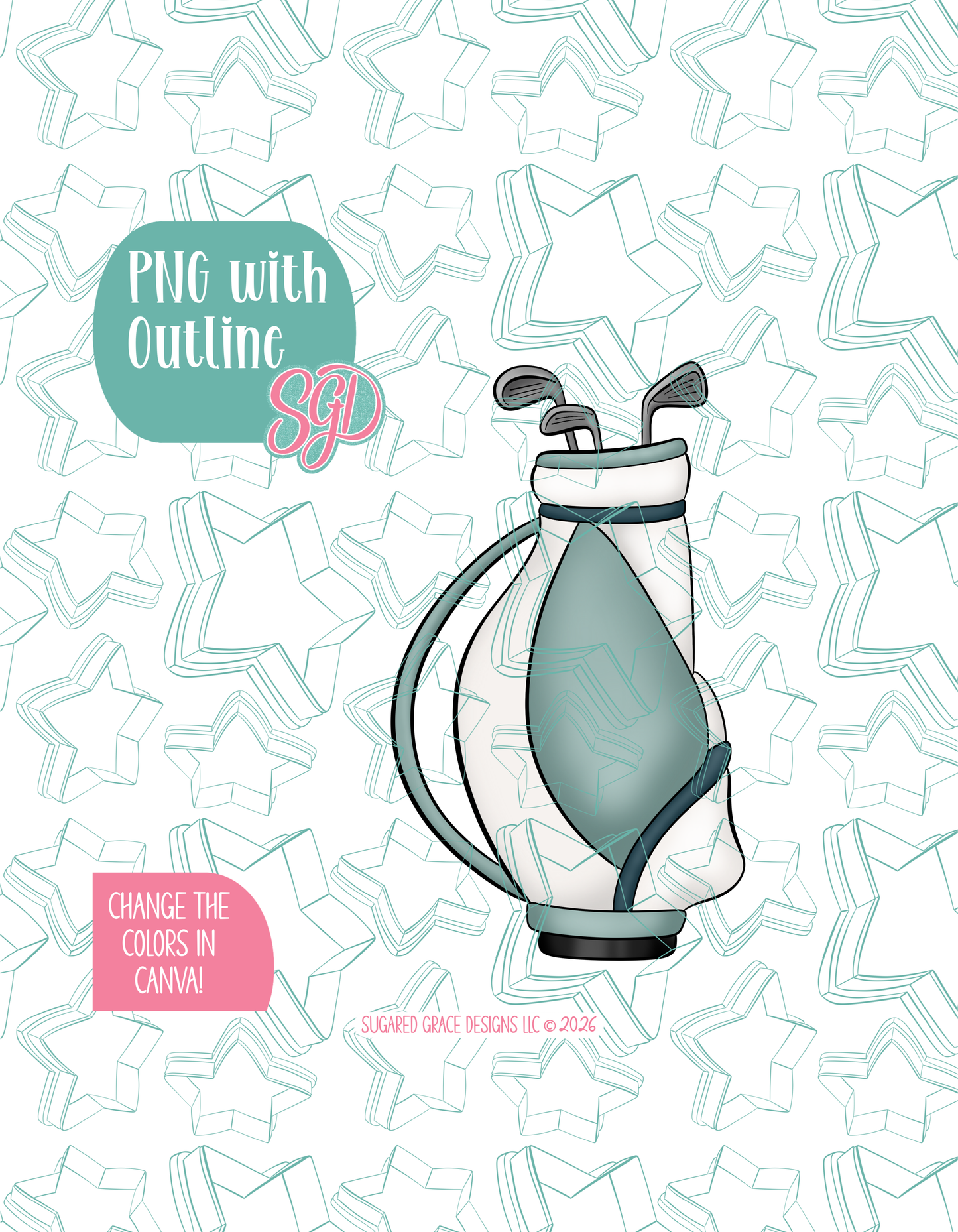 Golf Bag Cookie Cutter with matching PNG