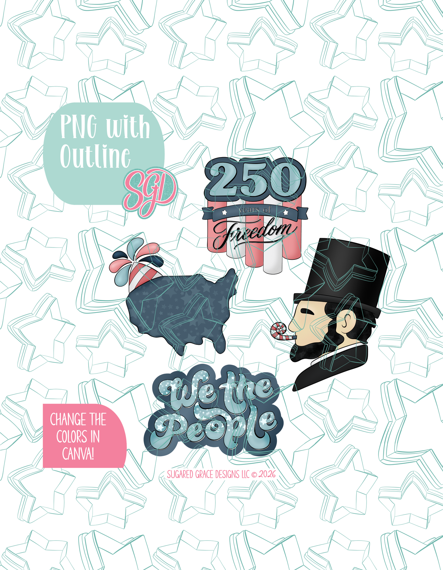 America's 250th Anniversary set Cookie Cutter STL and PNG Set with 4 Designs (Digital Download)