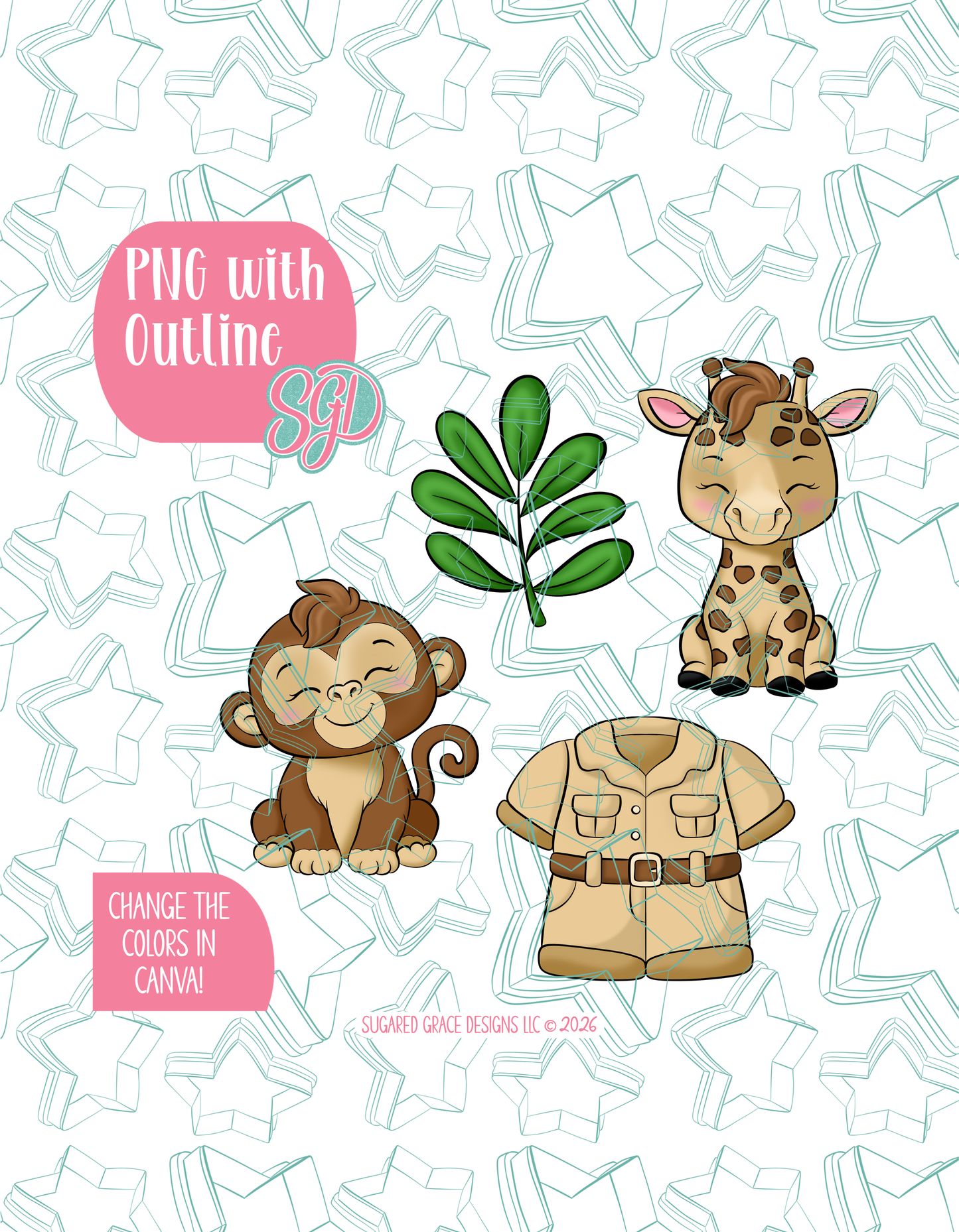 Zoo Set of 4 PNG Designs for Edible Ink Printers - Hand Drawn Editable Graphics (Digital Download)