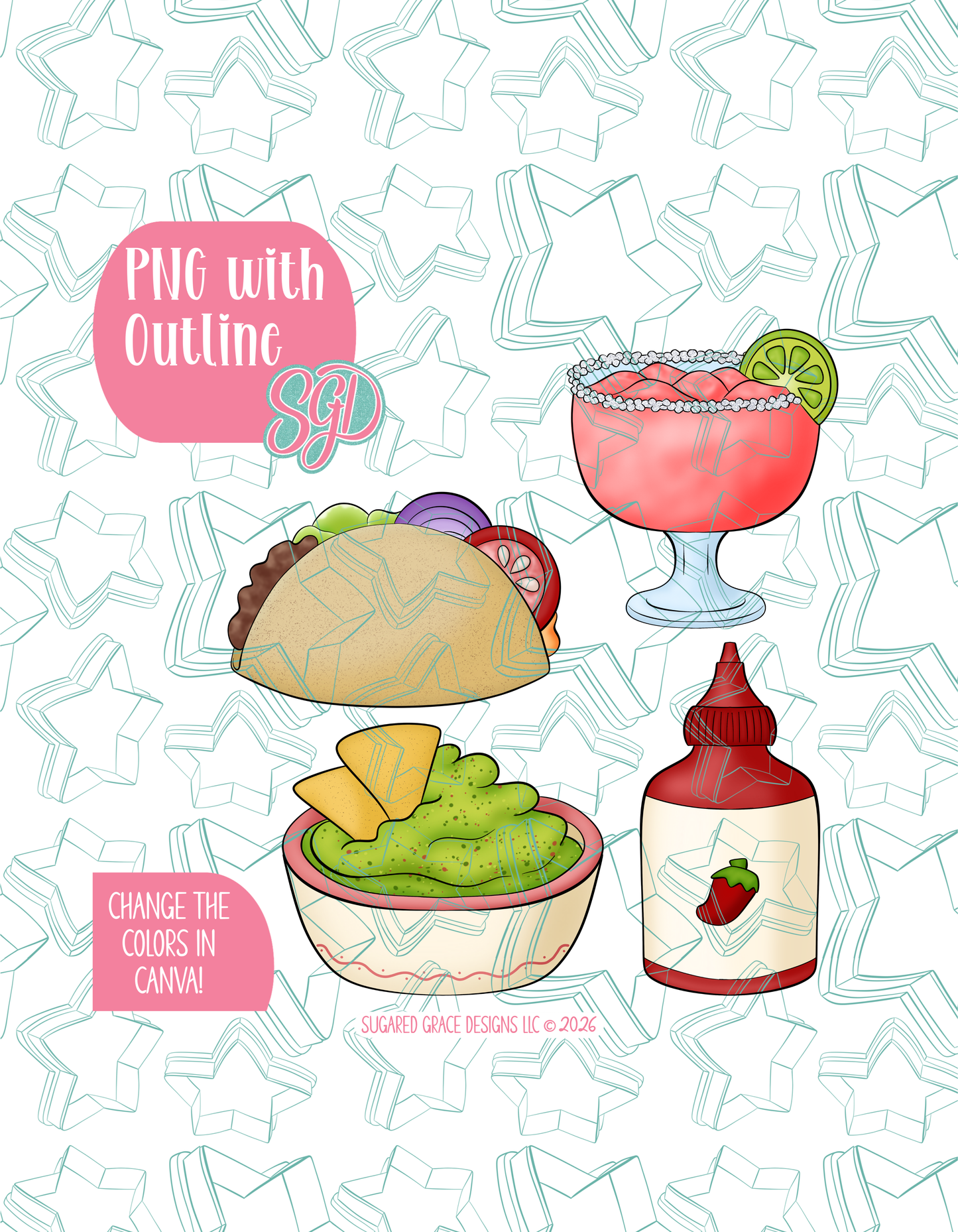 Taco Bout Your Feelings Set of 4 PNG Designs for Edible Ink Printers - Hand Drawn Editable Graphics (Digital Download)