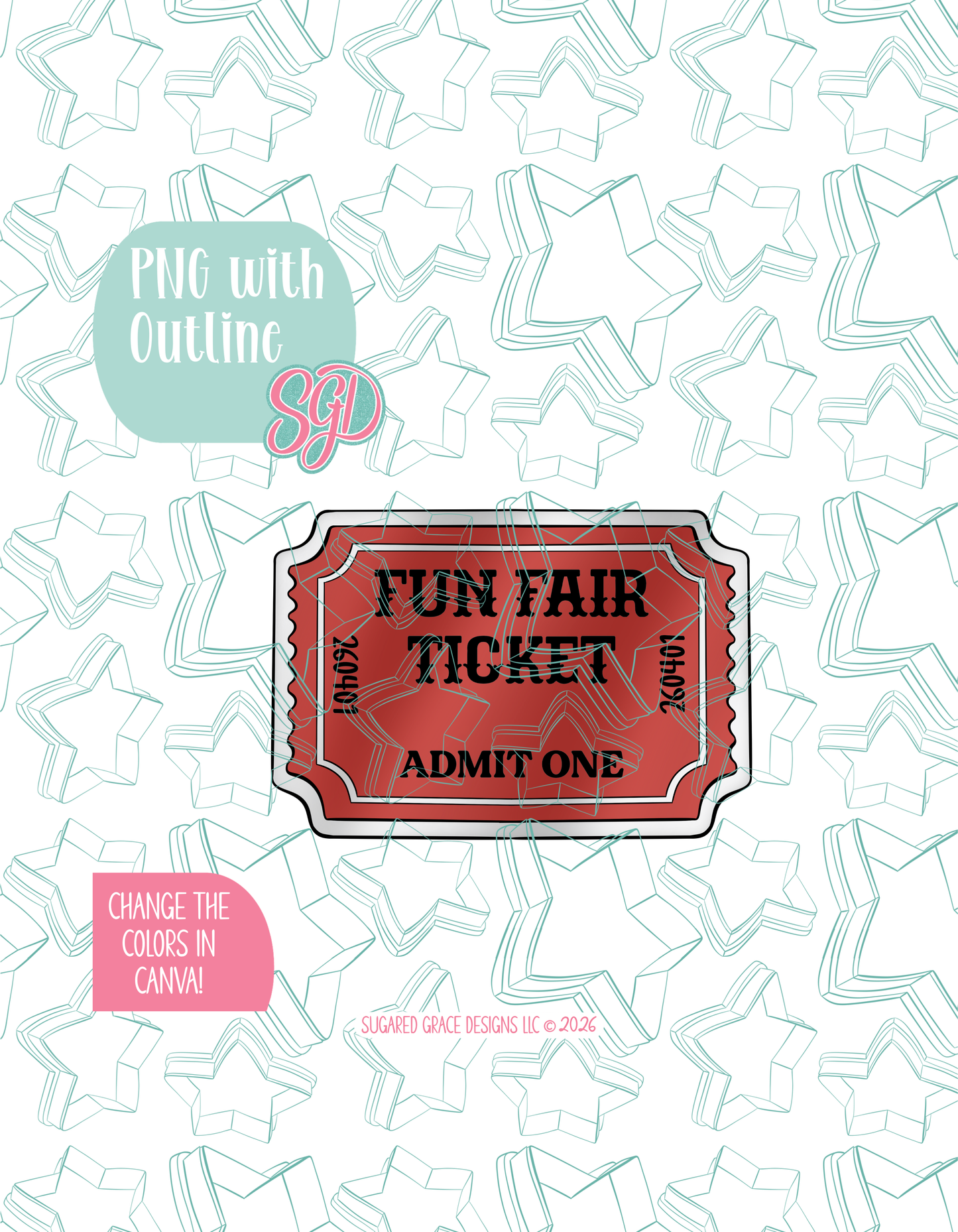 Admit One Ticket Cookie Cutter STL and PNG set