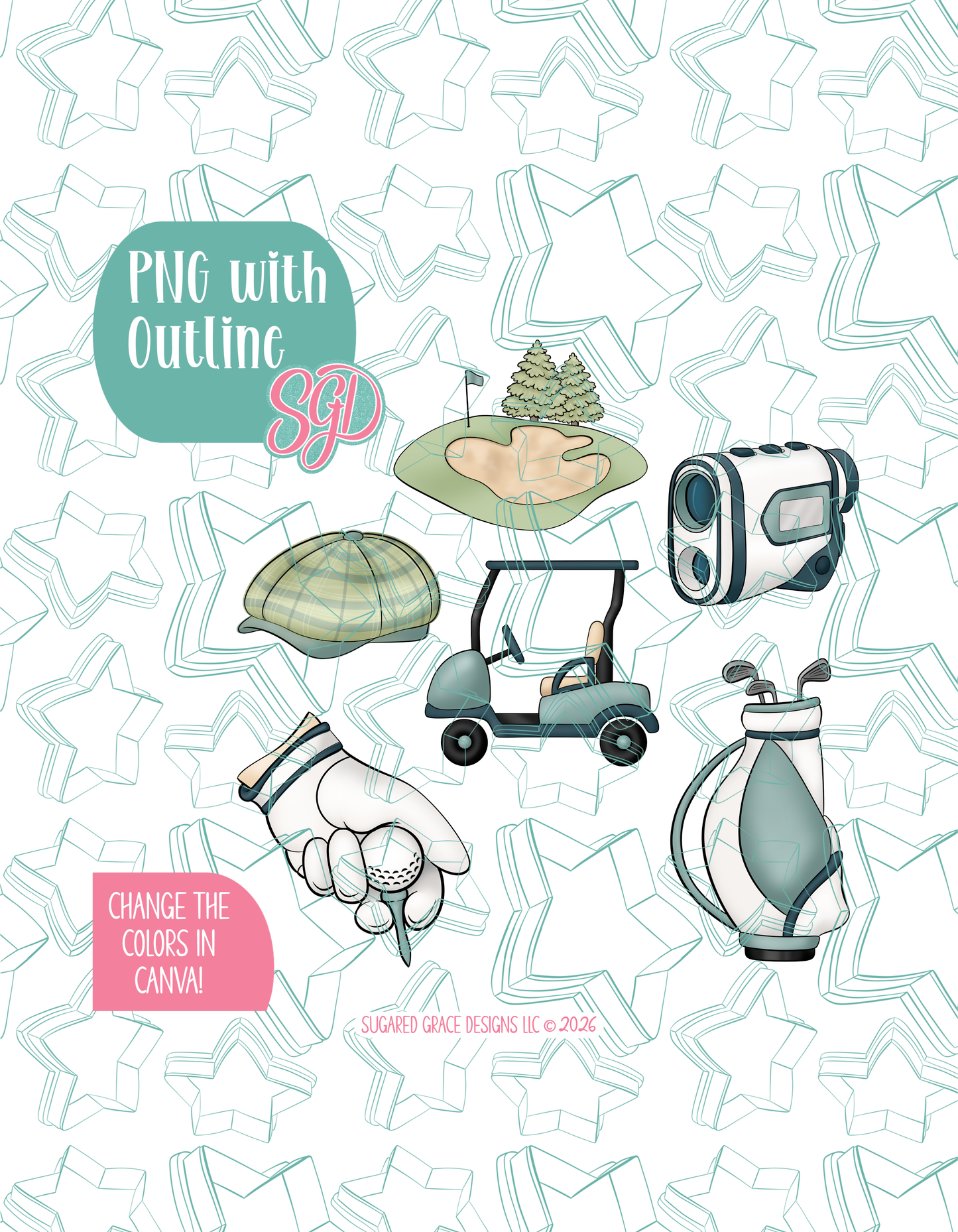 Golf Cookie Cutter set with matching PNG - Set of 6 Designs