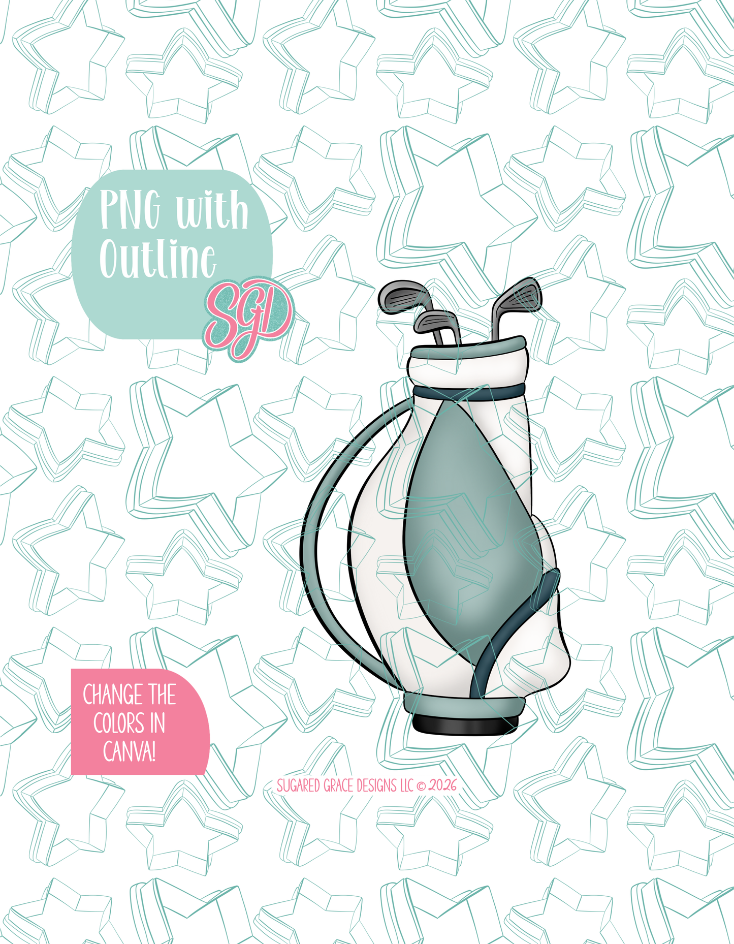 Golf Bag Cookie Cutter STL and PNG set