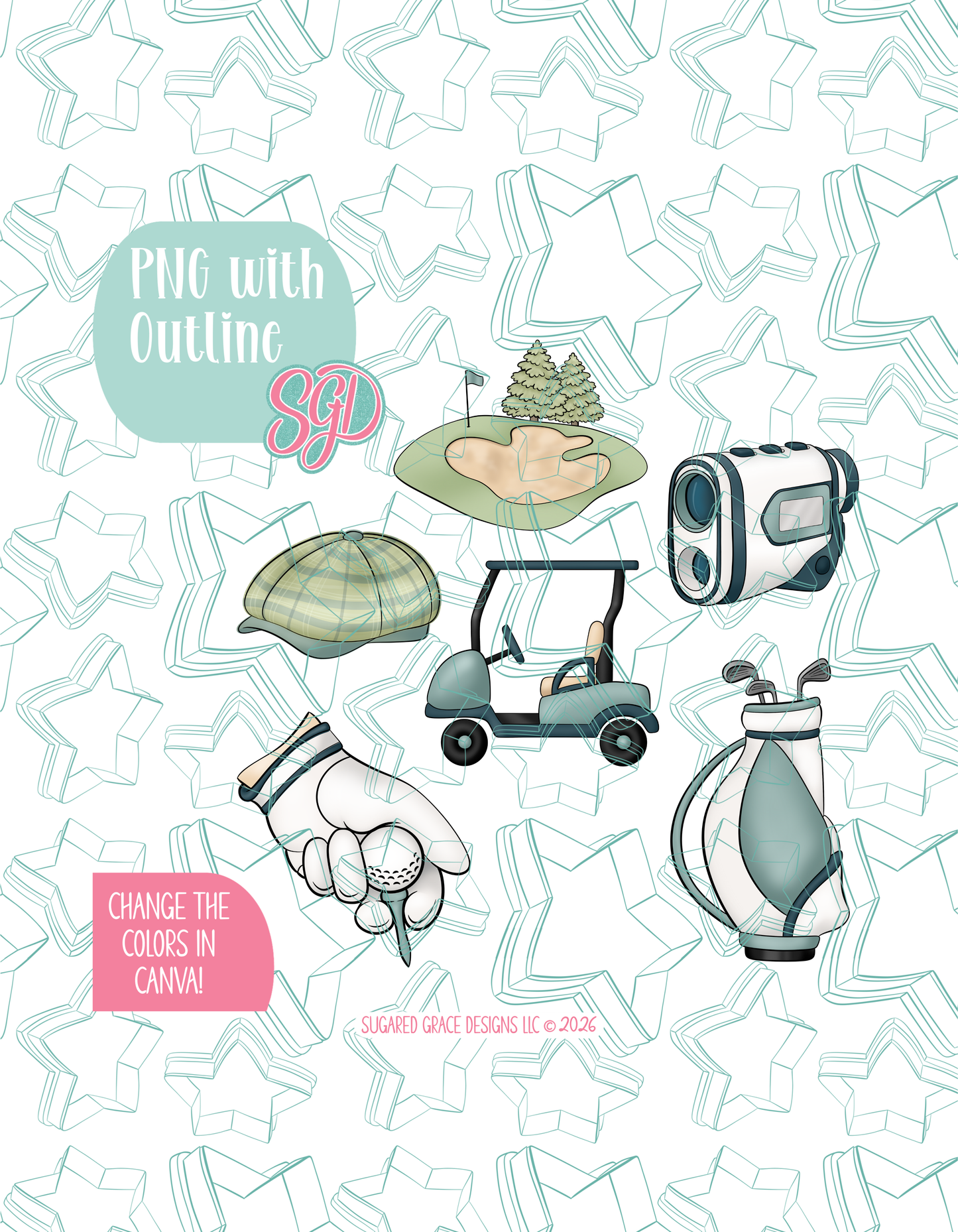 Editable Golf Cookie Cutter STL and PNG Set with 6 Designs (Digital Download)