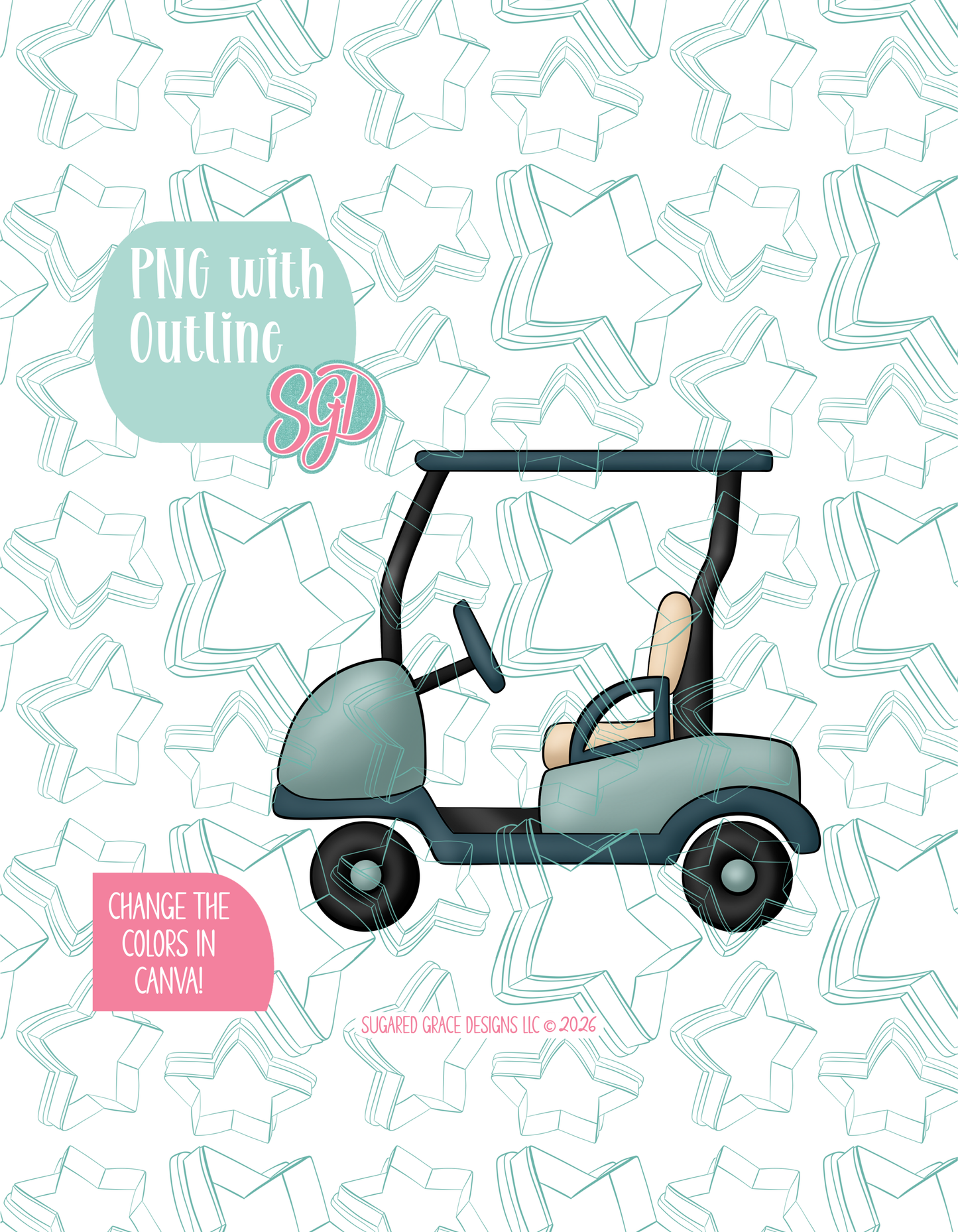 Golf Cart Cookie Cutter STL and PNG set