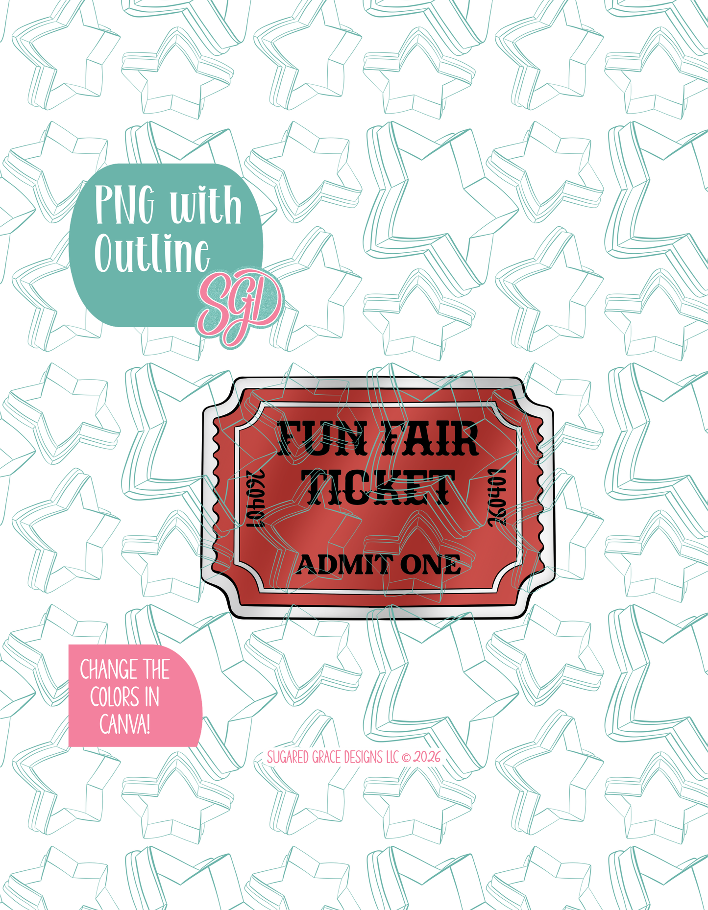 Admit One Ticket Cookie Cutter with matching PNG