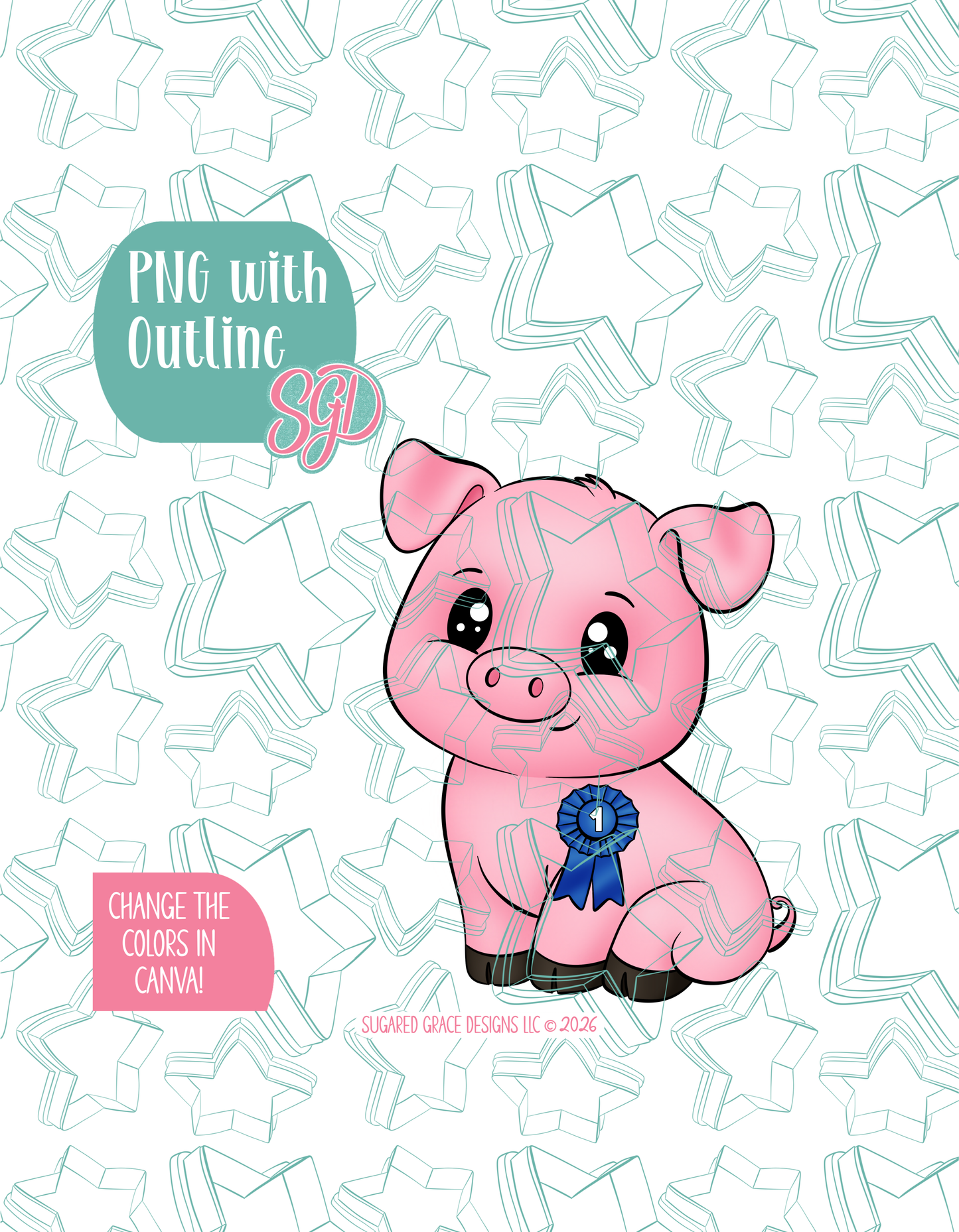 First Place Prized Pig Ticket Cookie Cutter with matching PNG