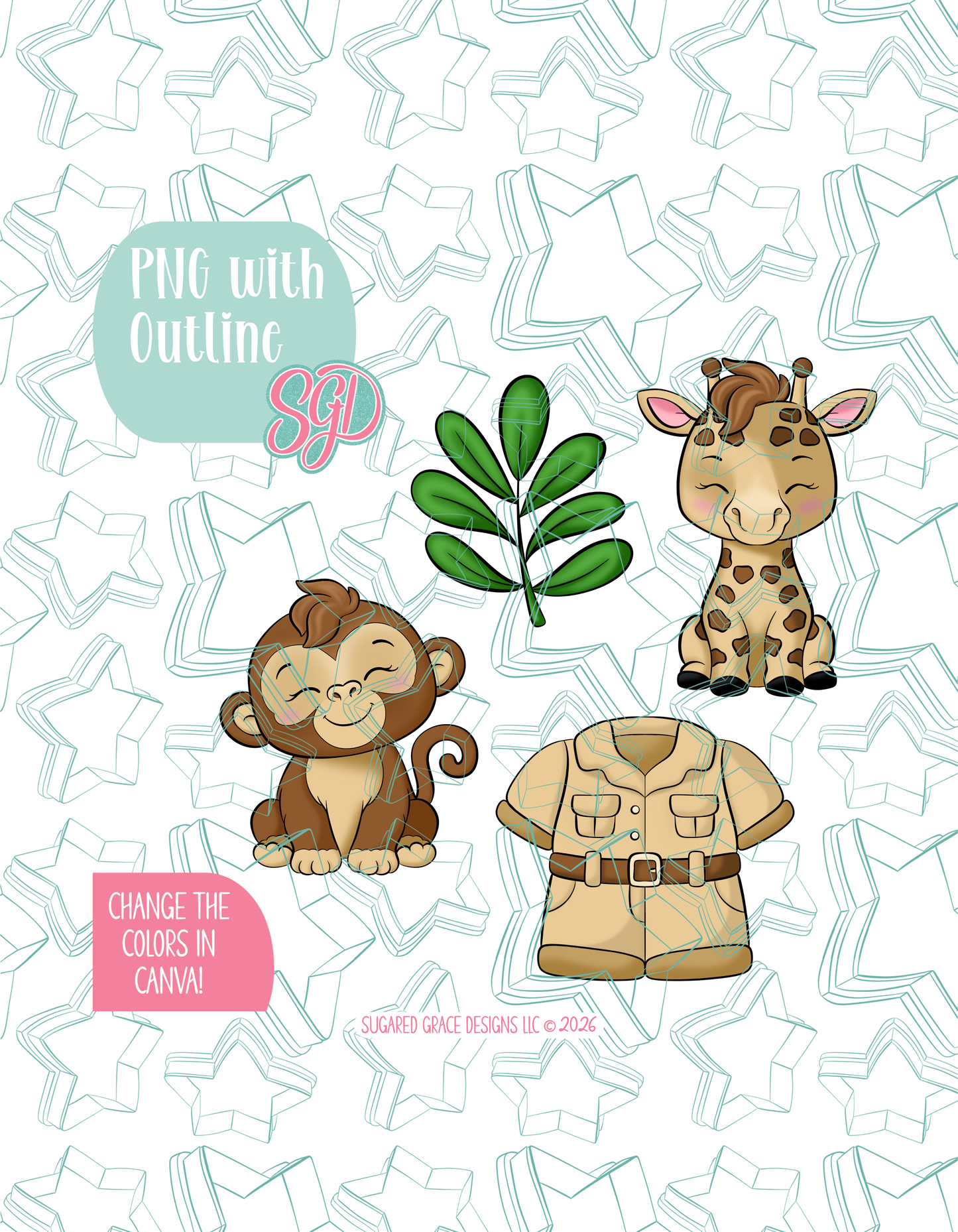 05/26 Monthly Batch - featuring 4 Cookie Cutter STL designs, 2 Cookie Tags, & 2 Printable Patterns - Zoo Theme
