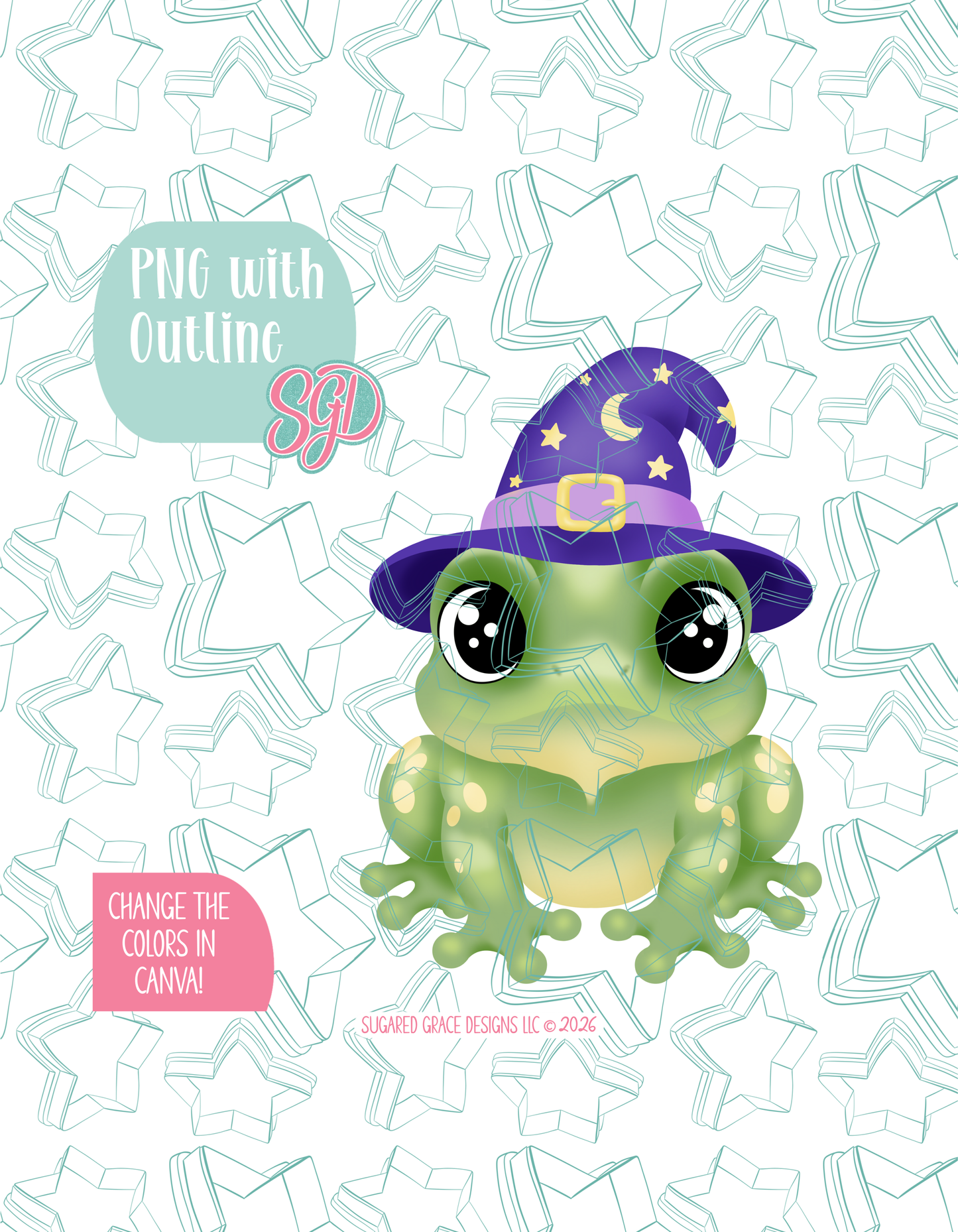 Halloween Witch Frog Cookie Cutter STL and Matching PNG Image