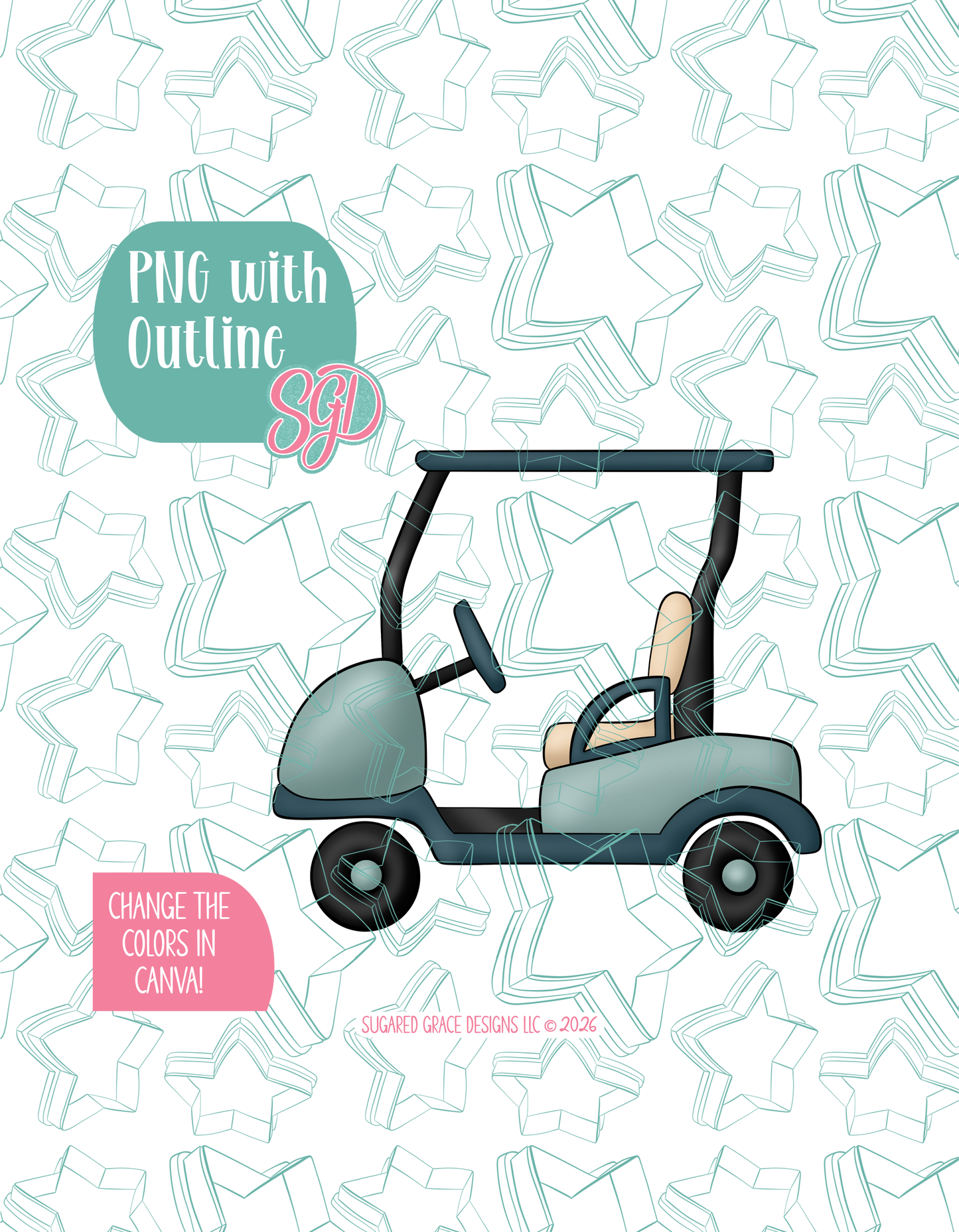 Golf Cart Cookie Cutter with matching PNG