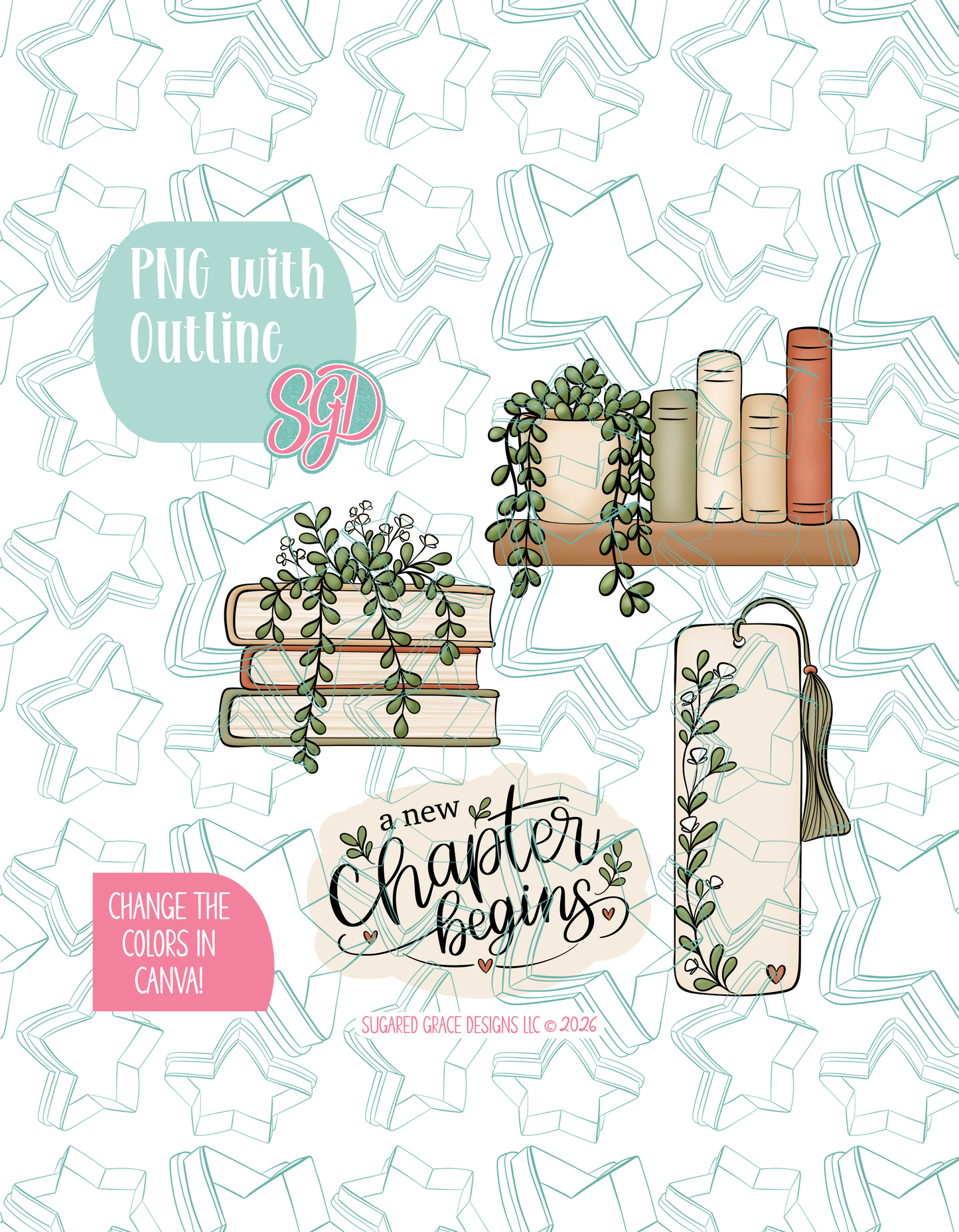 A New Chapter Begins Cookie Cutter STL and PNG Set with 4 Designs (Digital Download)
