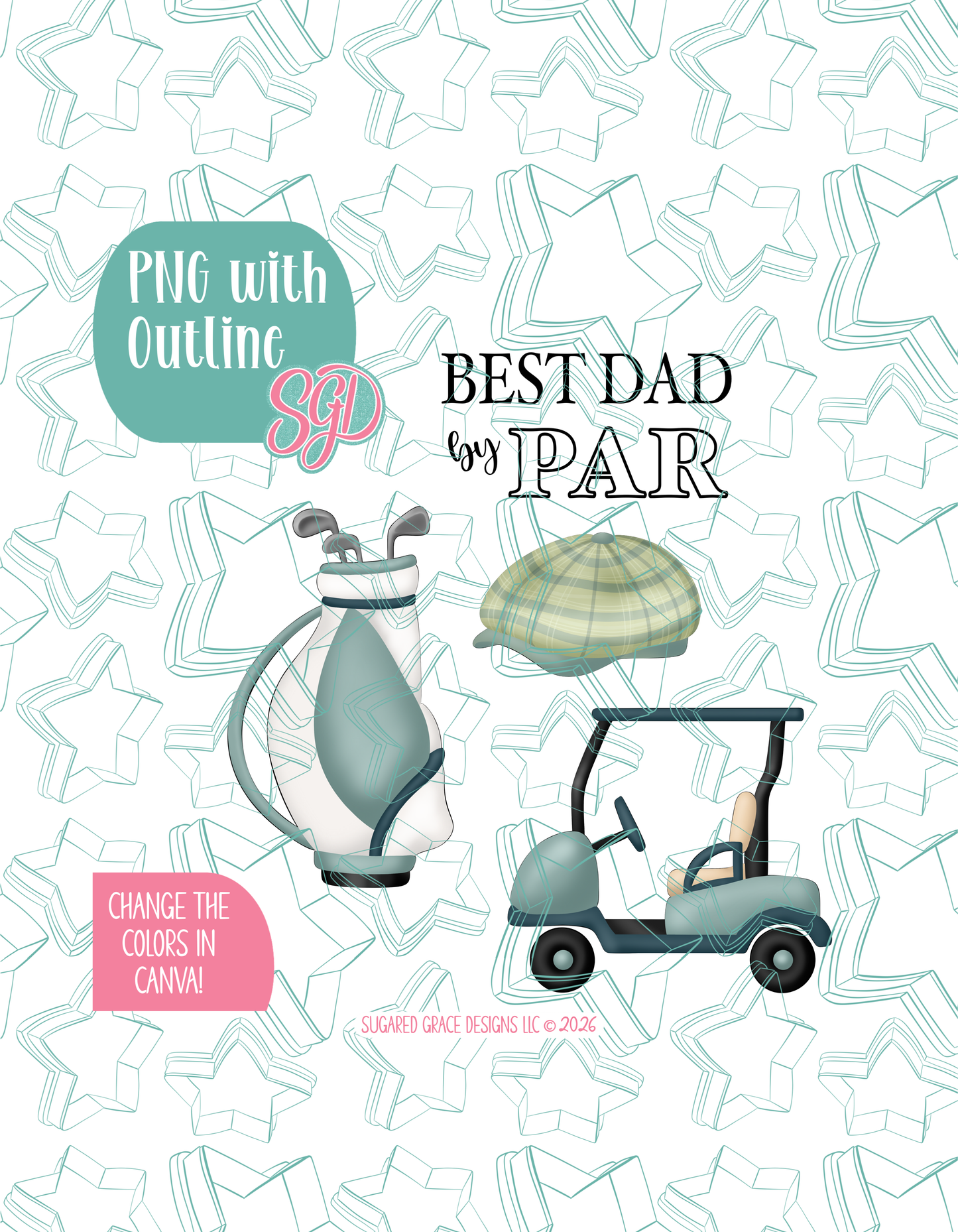 Father's Day Golf Cookie Cutter set with matching PNG - Set of 4 Designs