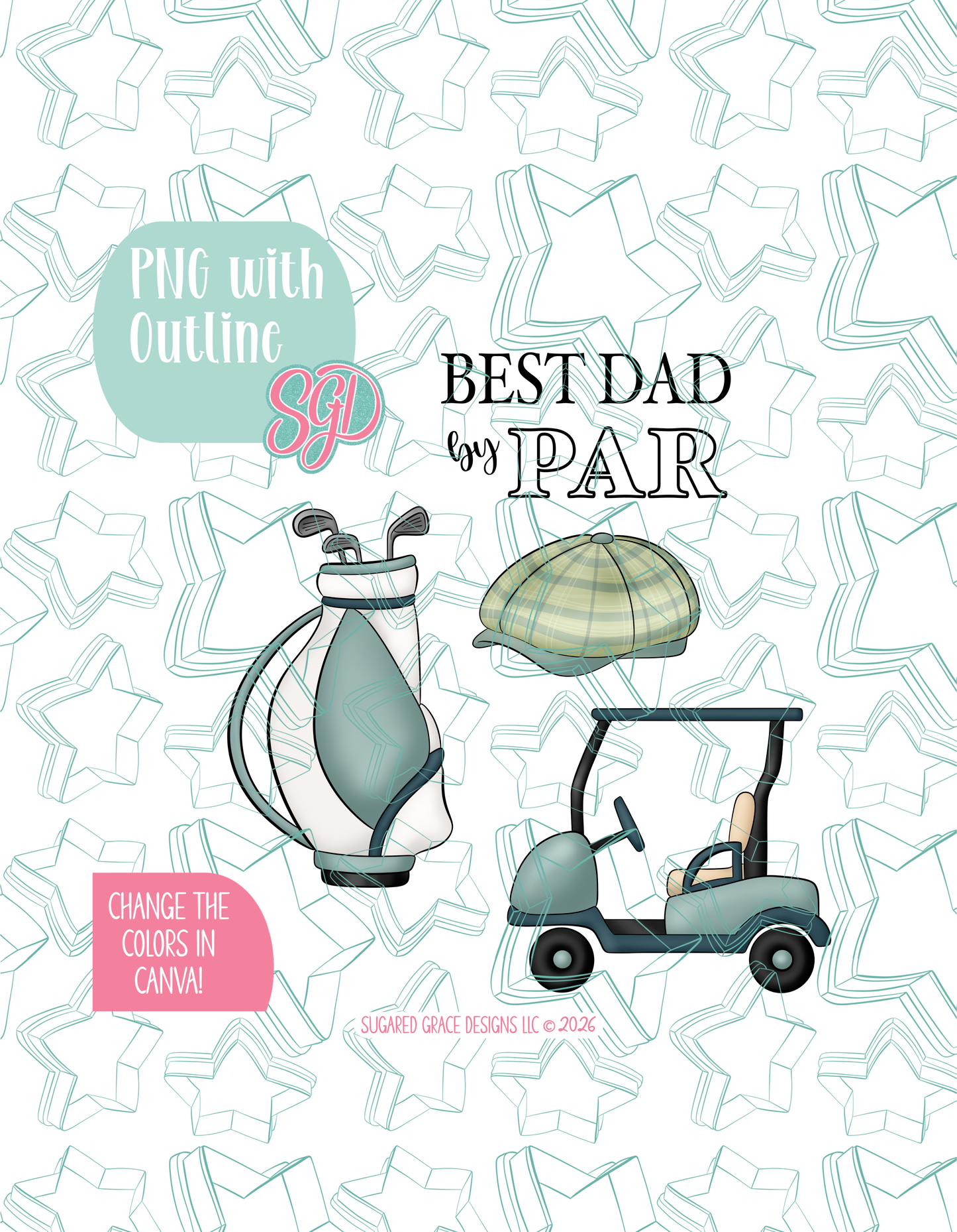 Father's Day Golf Cookie Cutter STL and PNG Set with 4 Designs (Digital Download)