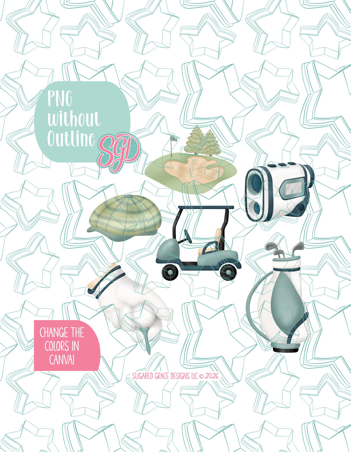 Editable Golf Cookie Cutter STL and PNG Set with 6 Designs (Digital Download)