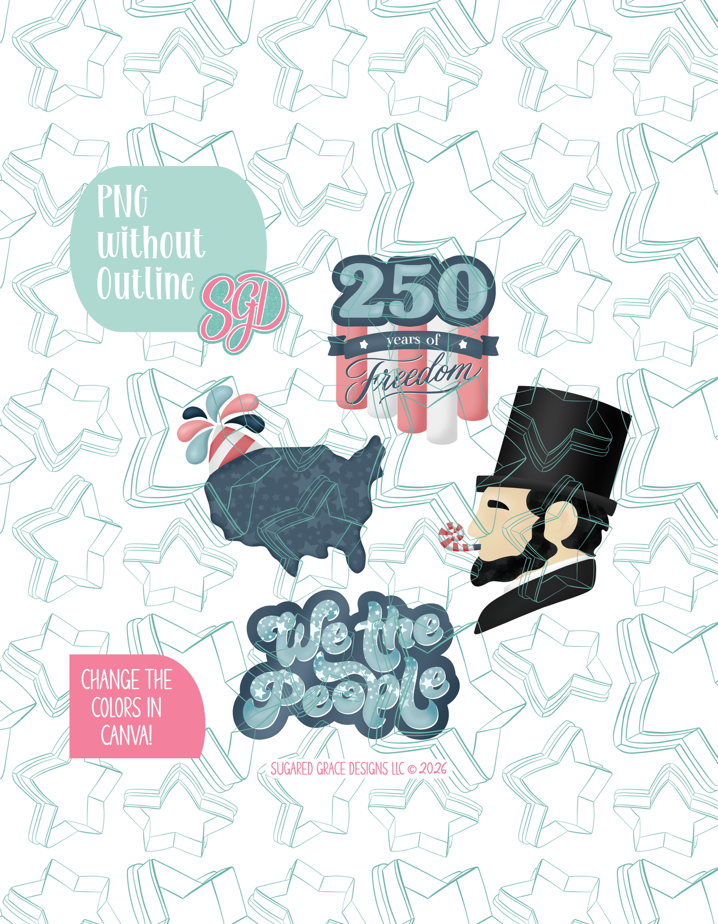 America's 250th Anniversary set Cookie Cutter STL and PNG Set with 4 Designs (Digital Download)