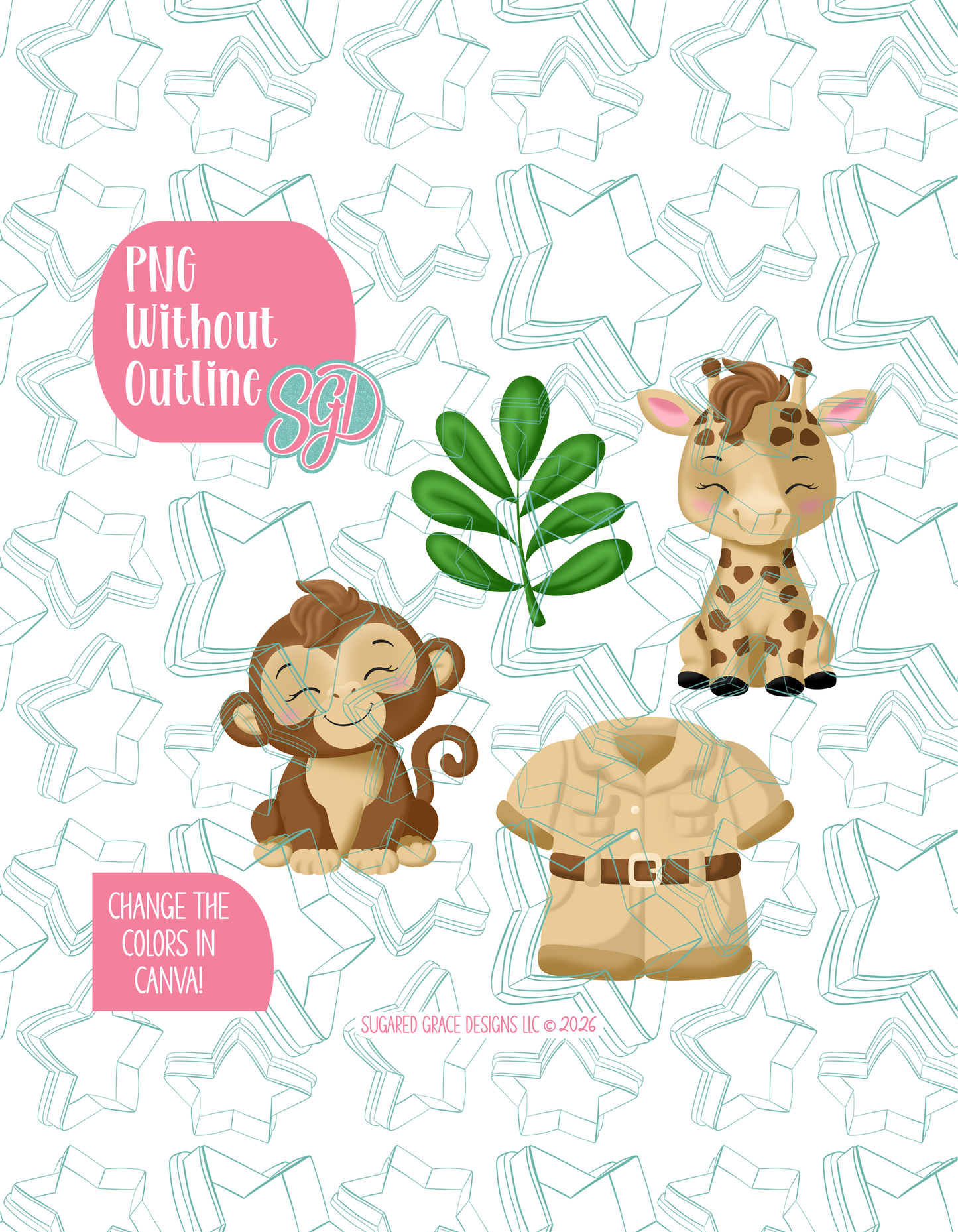 Zoo Set of 4 PNG Designs for Edible Ink Printers - Hand Drawn Editable Graphics (Digital Download)