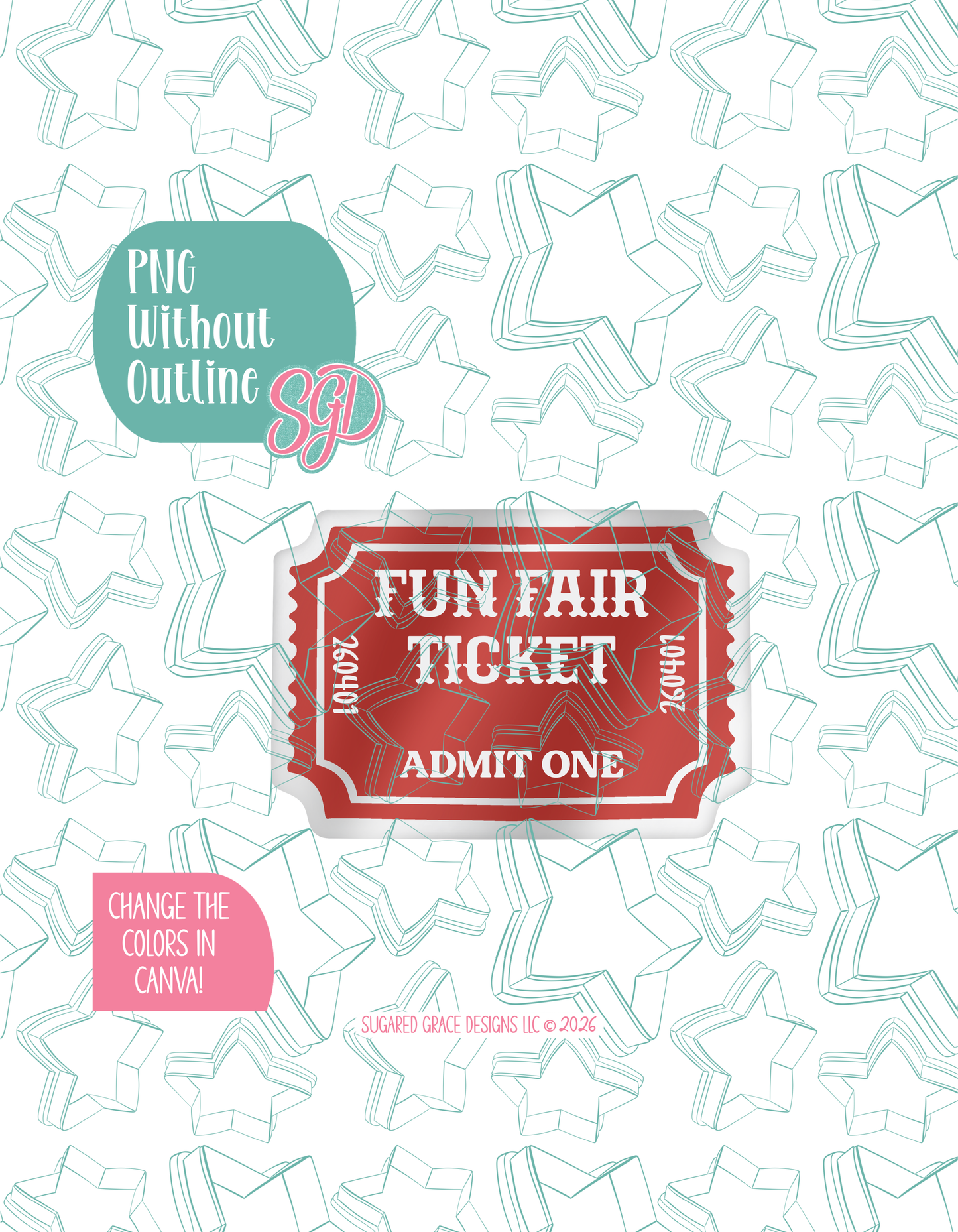 Admit One Ticket Cookie Cutter with matching PNG