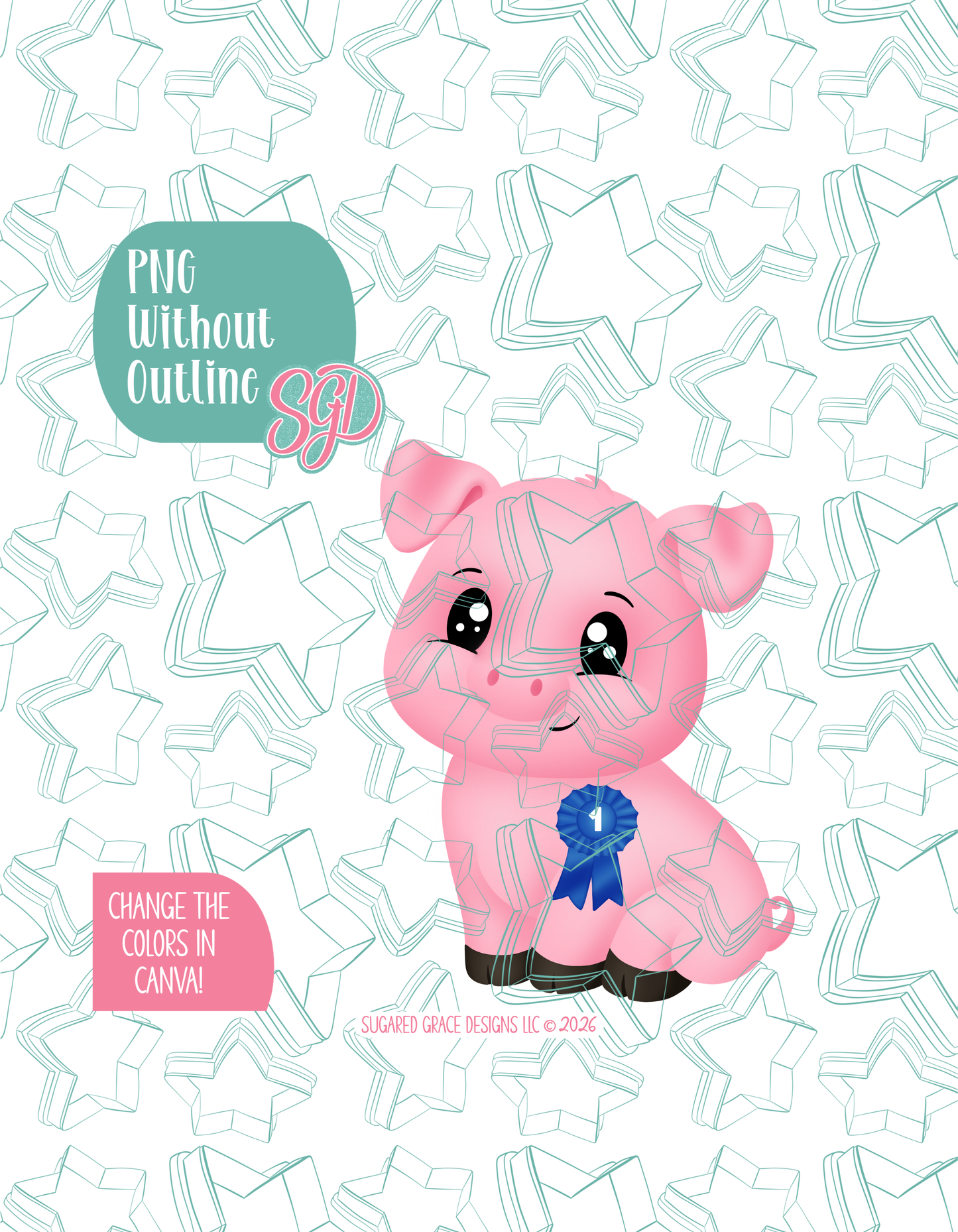 First Place Prized Pig Ticket Cookie Cutter with matching PNG