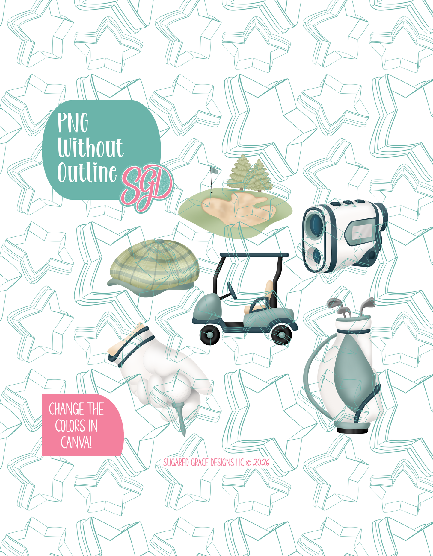 Golf Cookie Cutter set with matching PNG - Set of 6 Designs