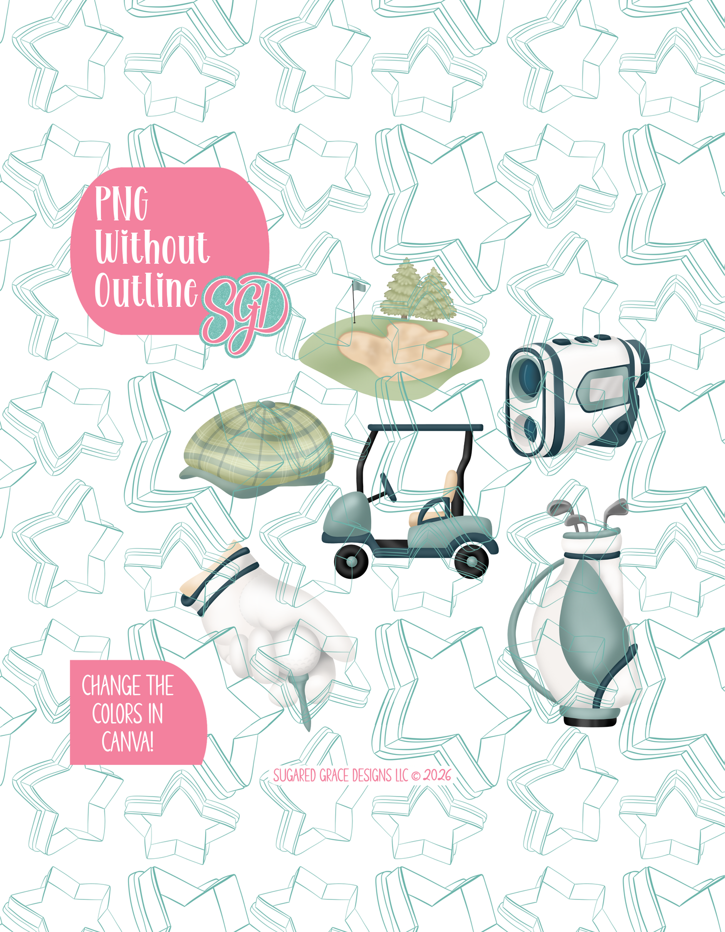 Golf Set of 6 Designs for Edible Ink Printers - Hand Drawn Editable Graphics (Digital Download)