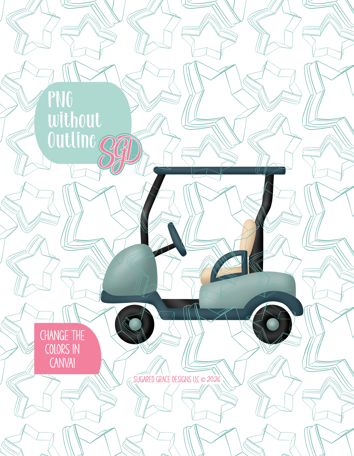 Golf Cart Cookie Cutter STL and PNG set