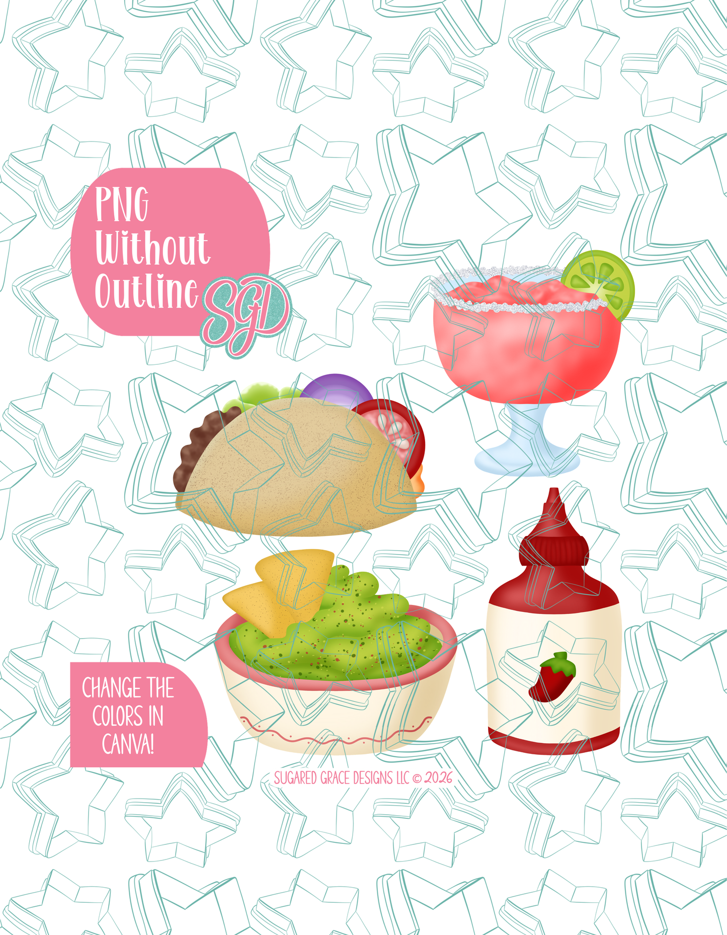 Taco Bout Your Feelings Set of 4 PNG Designs for Edible Ink Printers - Hand Drawn Editable Graphics (Digital Download)