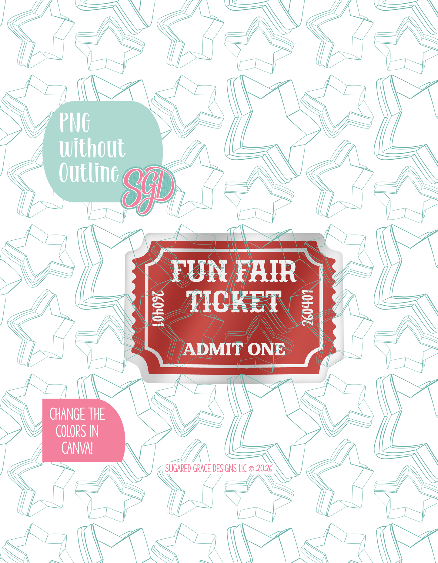 Admit One Ticket Cookie Cutter STL and PNG set