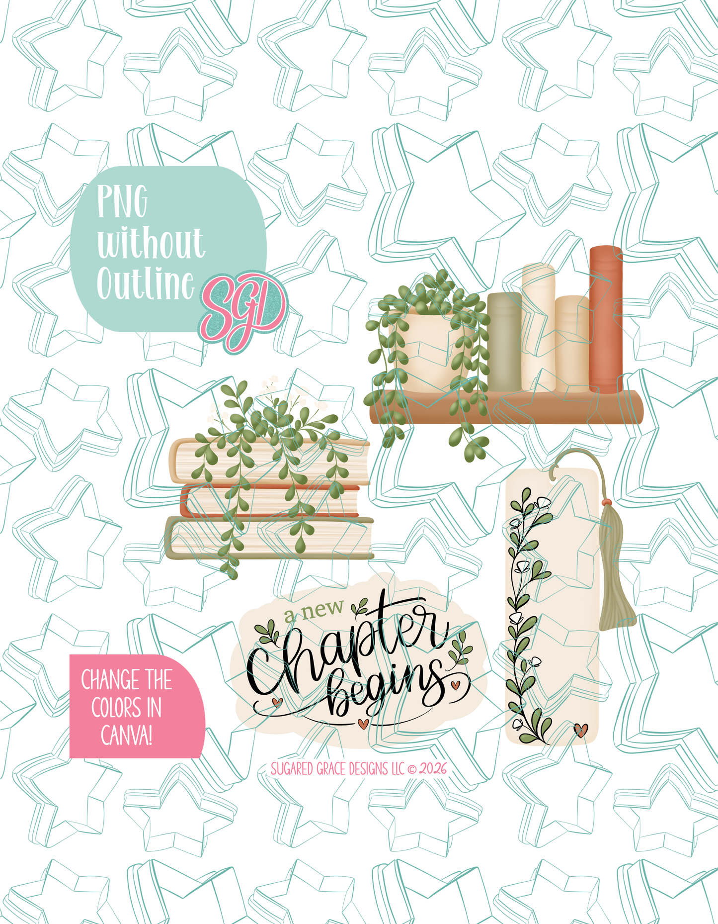 A New Chapter Begins  - 4 Cookie Cutter STL designs, 2 Cookie Tags, & 2 Printable Patterns - 6/26 Monthly Batch