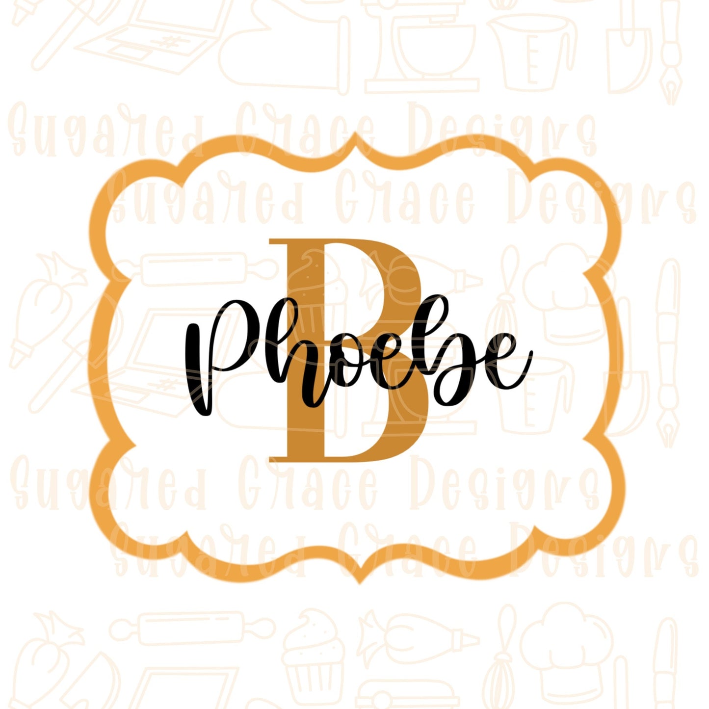 Phoebe Plaque Cookie cutter stl files for 3d printing with matching printable png images for Eddie edible printers