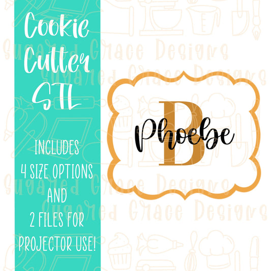 Phoebe Plaque Cookie cutter stl files for 3d printing with matching printable png images for Eddie edible printers