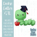 Bookworm graduate cookie cutter stl file for 3D printing and 3D printer, graduation cookie cutter gift for grad, graduation png for Eddie