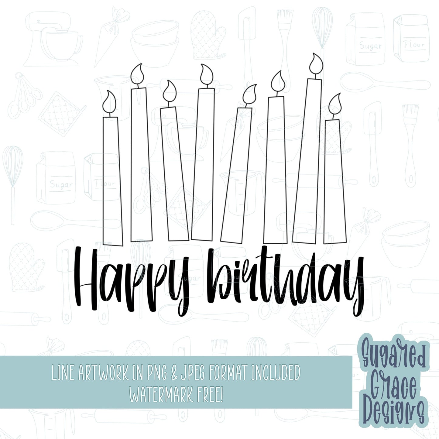 Happy birthday candles cookie cutter stl file for 3D printing with png printable instant download for Eddie the edible printer