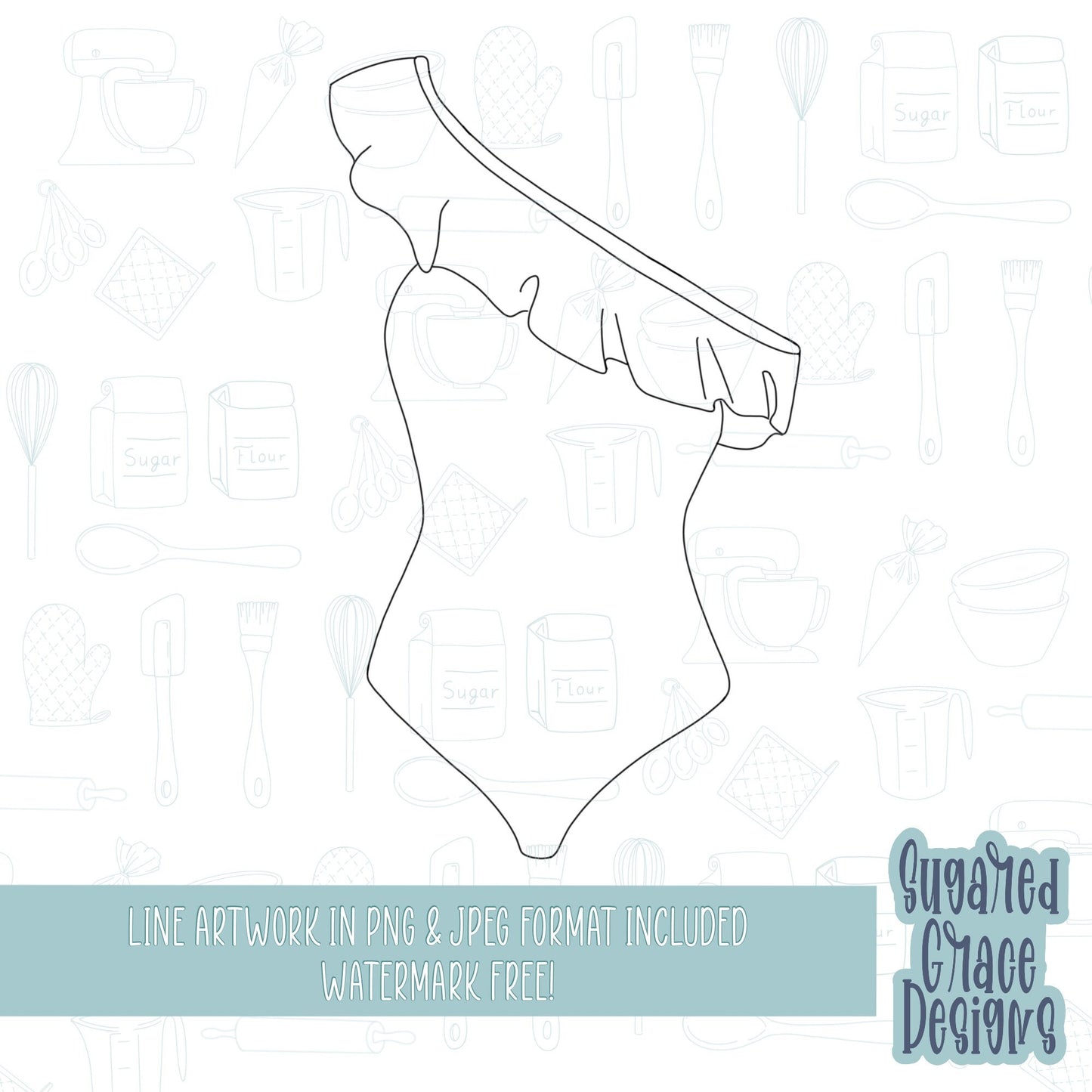 Yellow ruffled swimsuit cookie cutter STL file for 3D printing and PNG printable instant download for EDDIE edible ink printer