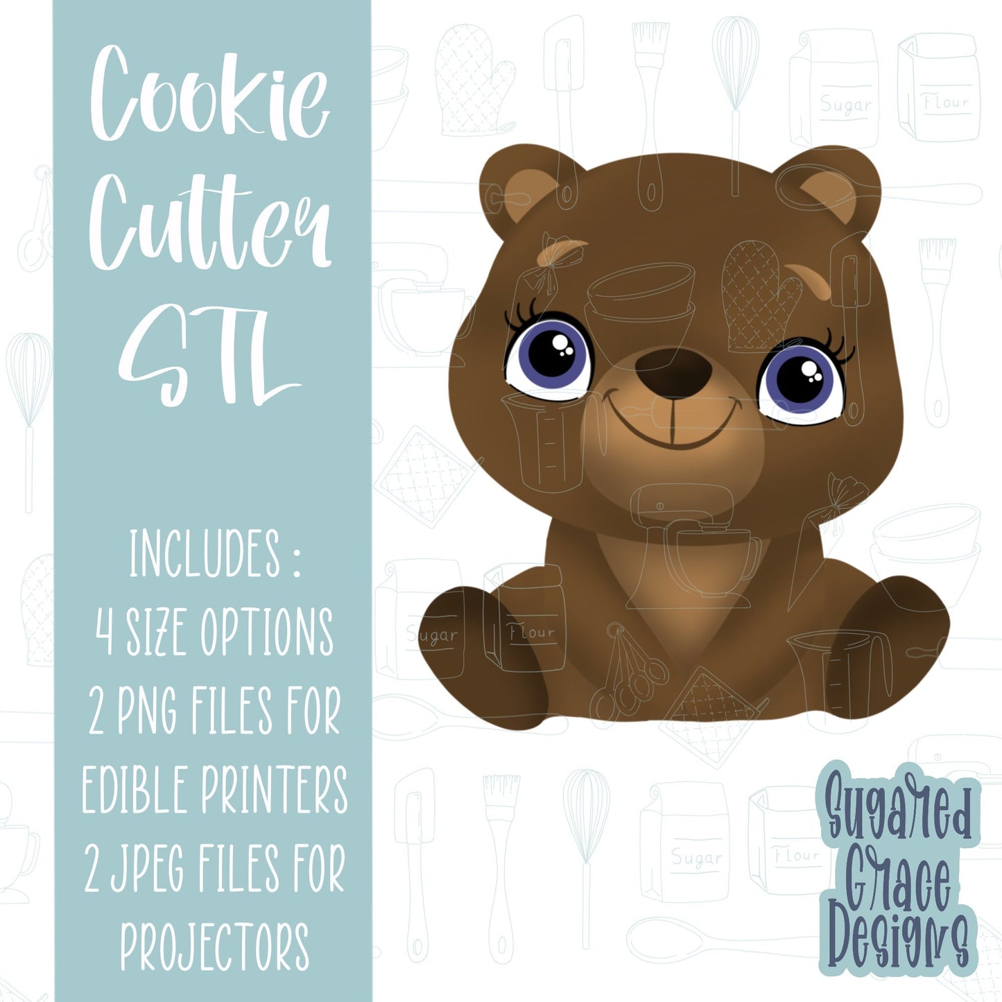 Brown teddy bear cookie cutter stl file for 3D printing with png printable instant download for Eddie the edible printer