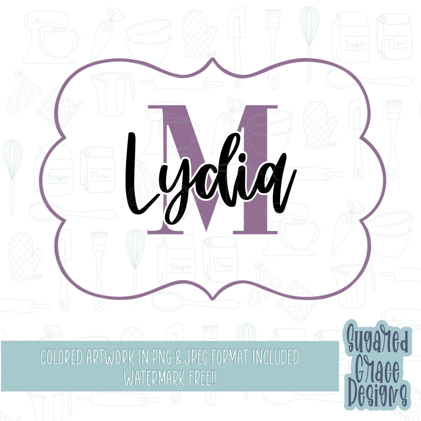 Lydia plaque cookie cutter stl file for 3D printing with png printable instant download for Eddie the edible printer, wedding plaque