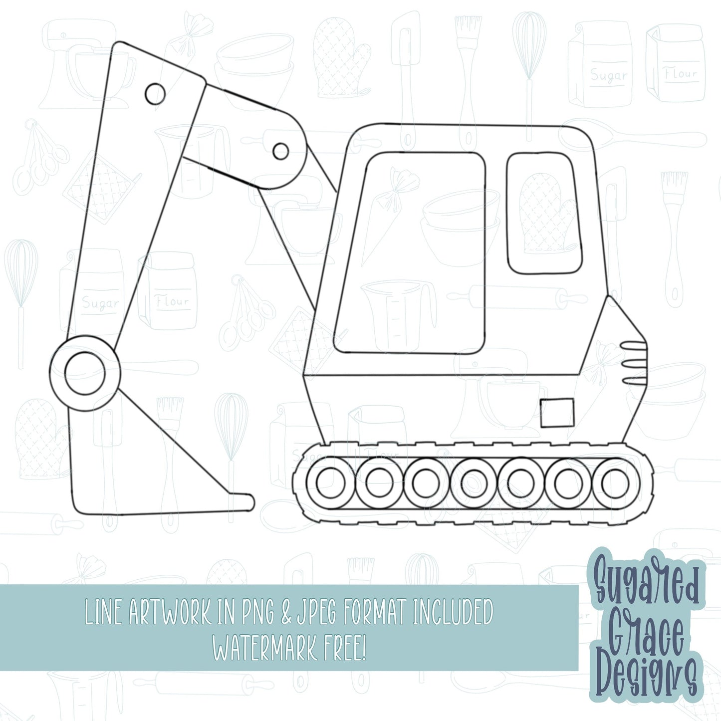 Backhoe or excavator construction cookie cutter stl file for 3D printing with png printable instant download for Eddie the edible printer
