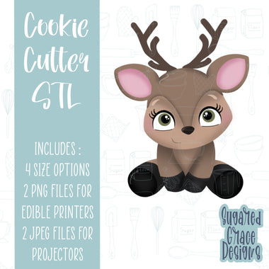 Woodland Deer or buck with antlers cookie cutter stl file for 3D printing with png printable instant download for Eddie the edible printer
