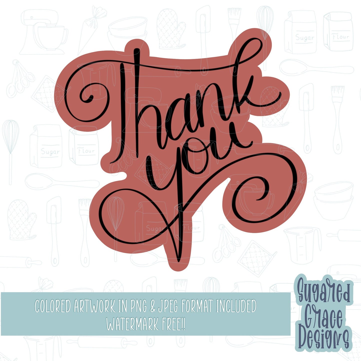 Thank you 2.0 Cookie cutter STL file for 3D printing with png printable instant download for EDDIE edible ink printer