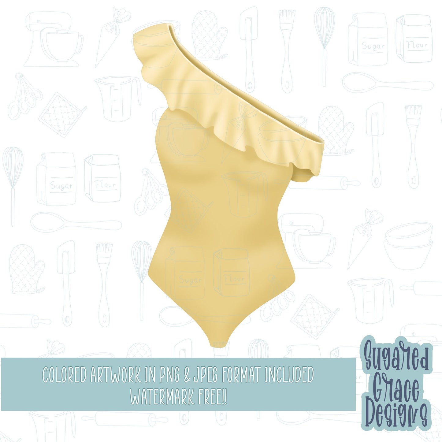 Yellow ruffled swimsuit cookie cutter STL file for 3D printing and PNG printable instant download for EDDIE edible ink printer