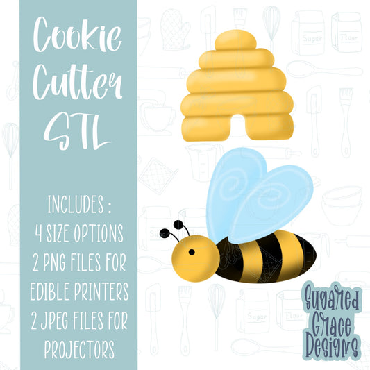 Honey bee and hive Cookie cutter STL file for 3D printing with png printable instant download for EDDIE edible ink printer