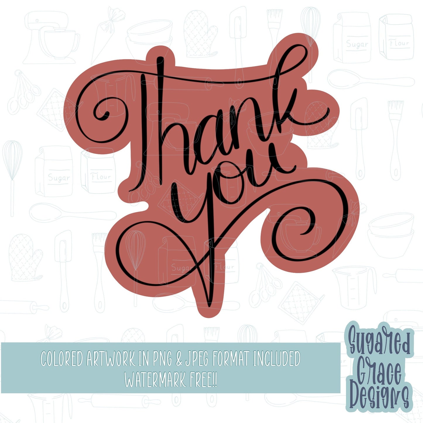 Thank you 2.0 Cookie cutter STL file for 3D printing with png printable instant download for EDDIE edible ink printer
