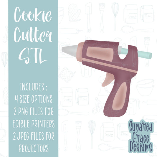 Crafting glue gun Cookie cutter stl files for 3d printing with matching printable png images for Eddie edible printers