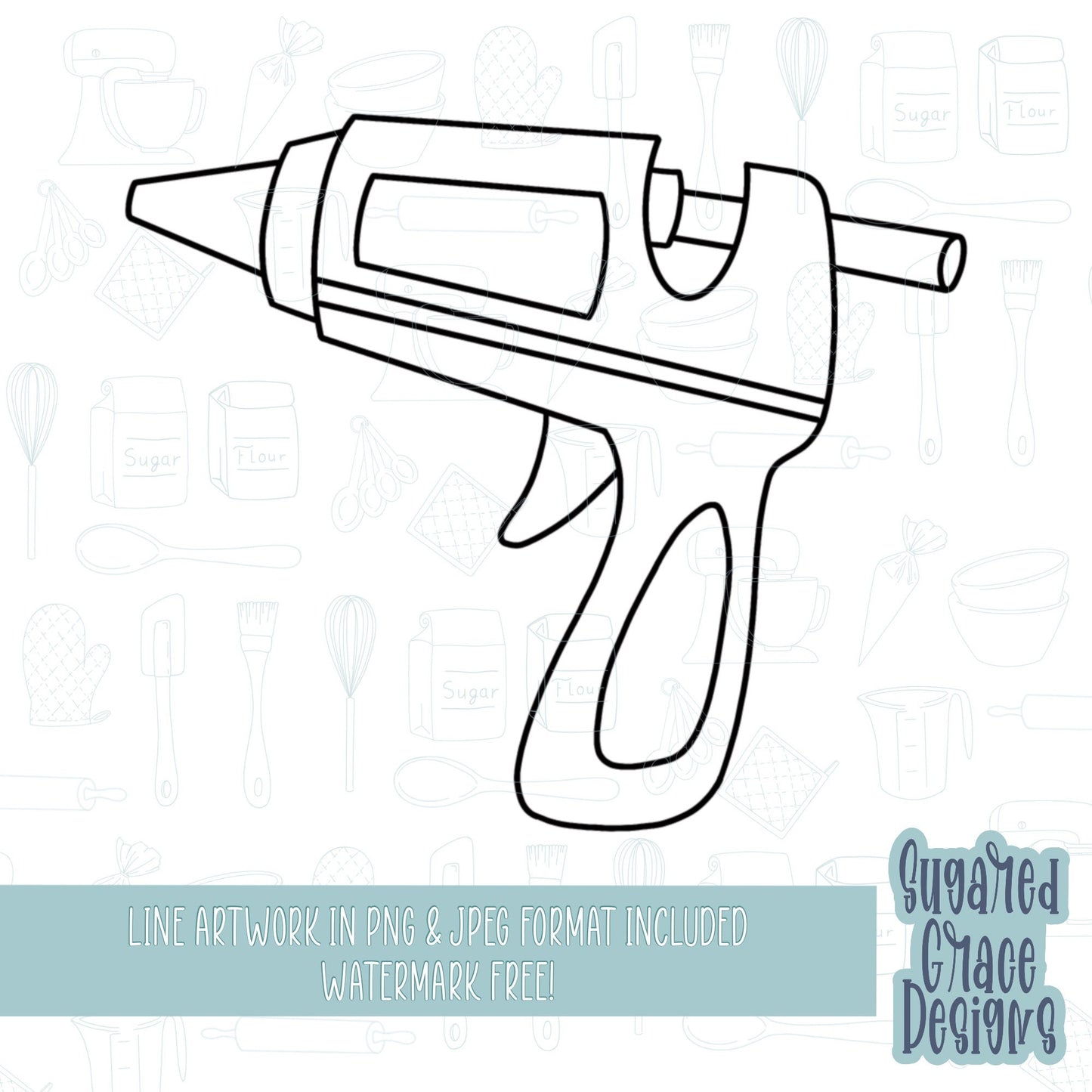 Crafting glue gun Cookie cutter stl files for 3d printing with matching printable png images for Eddie edible printers