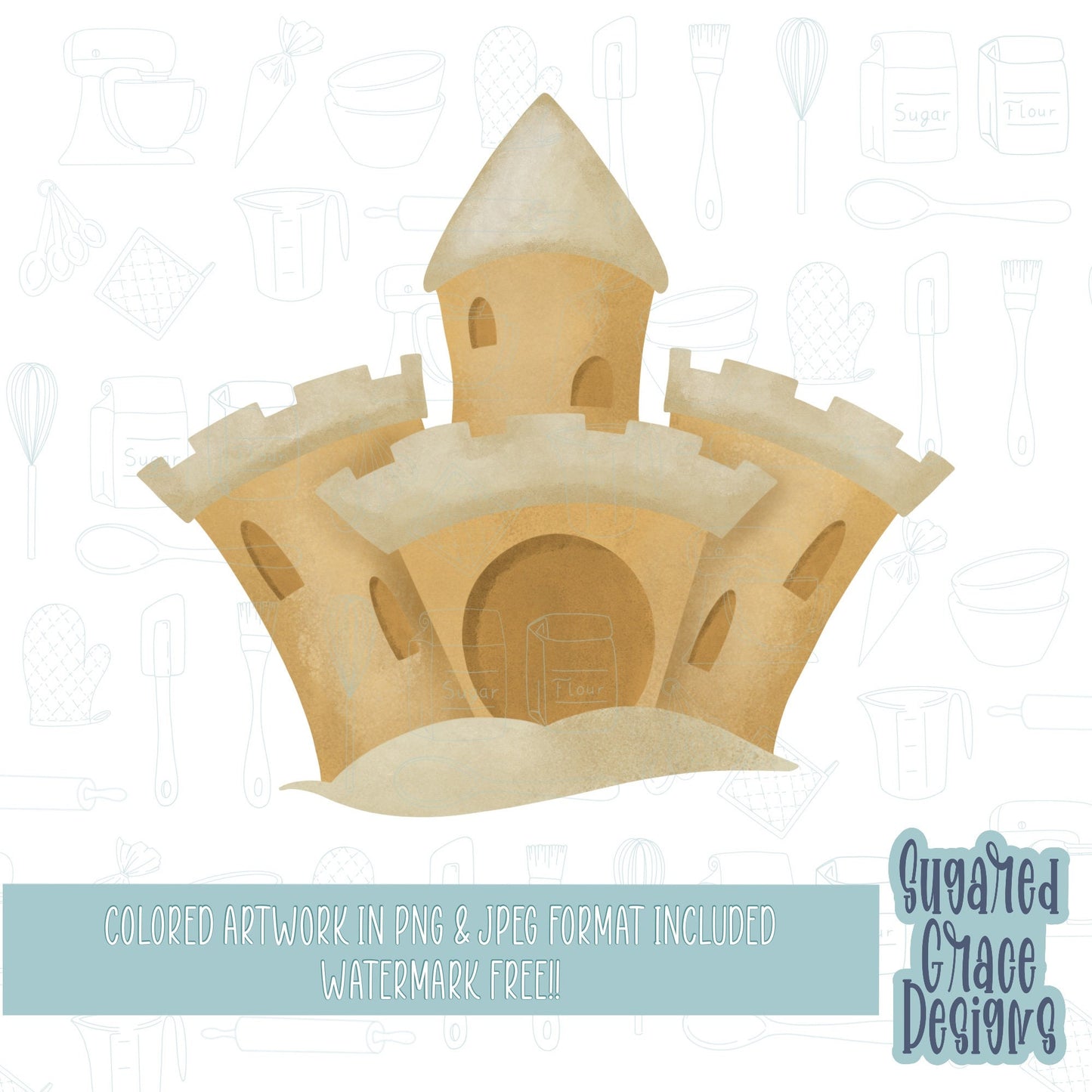 Summer sand castle Cookie cutter STL file for 3D printing with png printable instant download for EDDIE edible ink printer