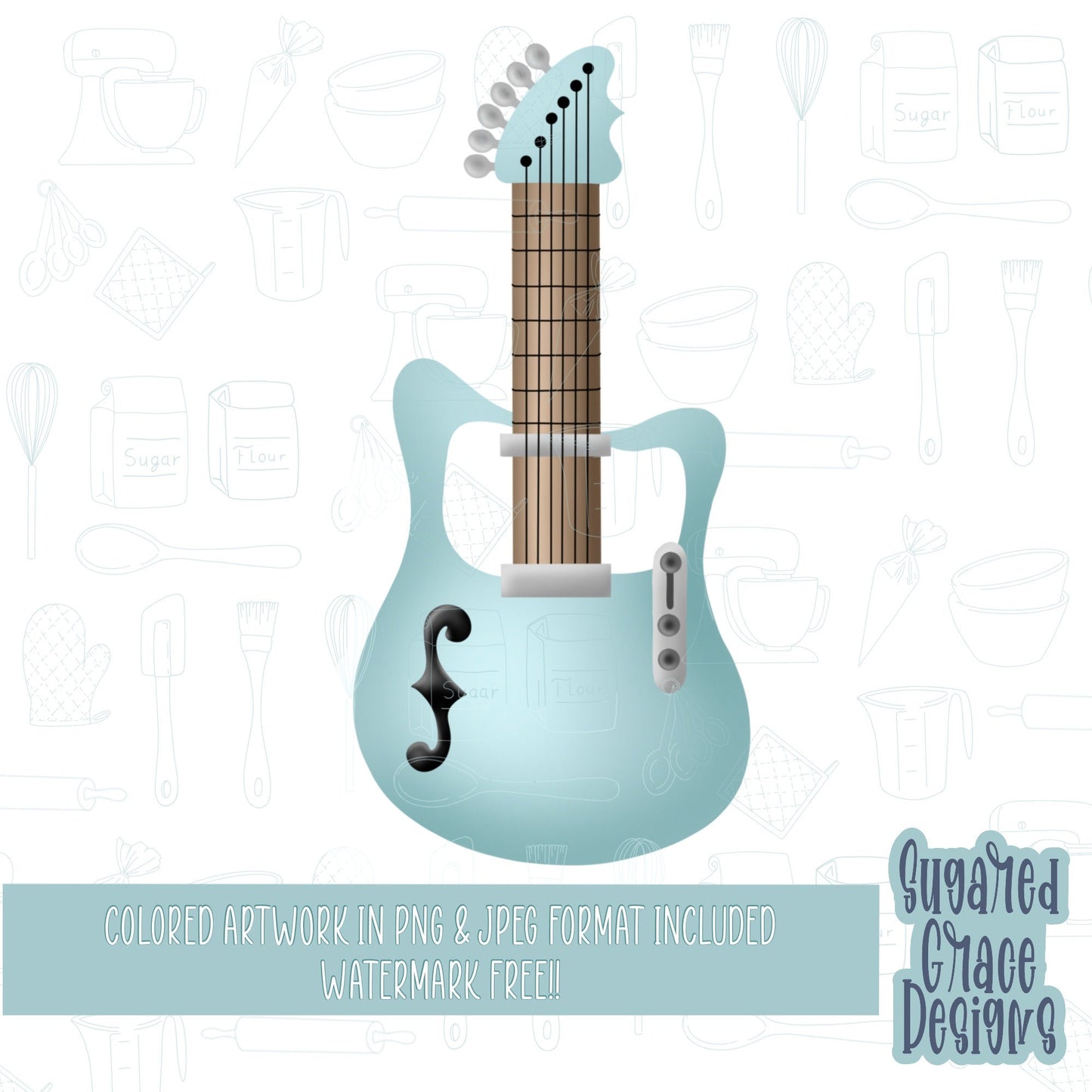 Rock guitar Cookie cutter STL file for 3D printing with png printable instant download for EDDIE edible ink printer