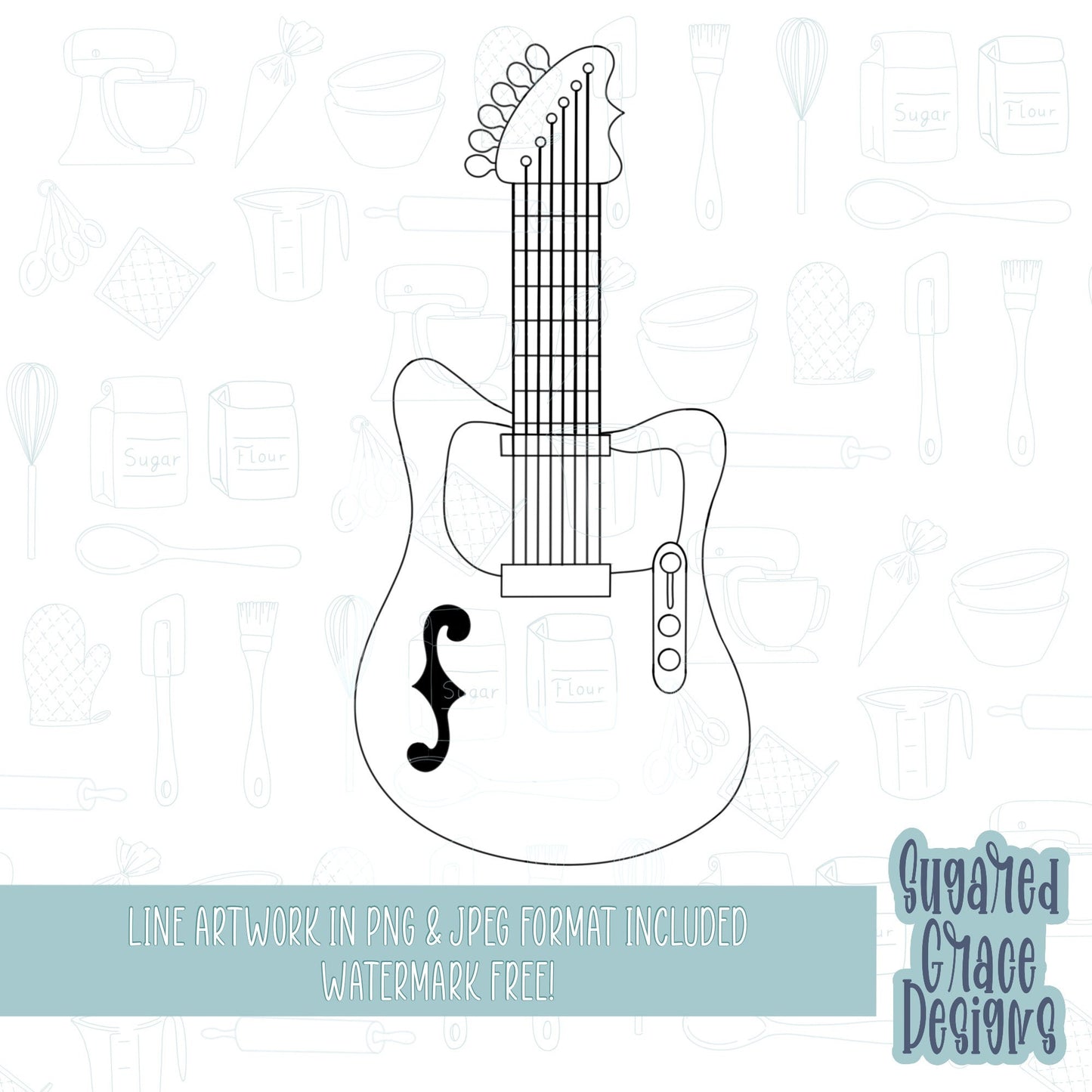 Rock guitar Cookie cutter STL file for 3D printing with png printable instant download for EDDIE edible ink printer